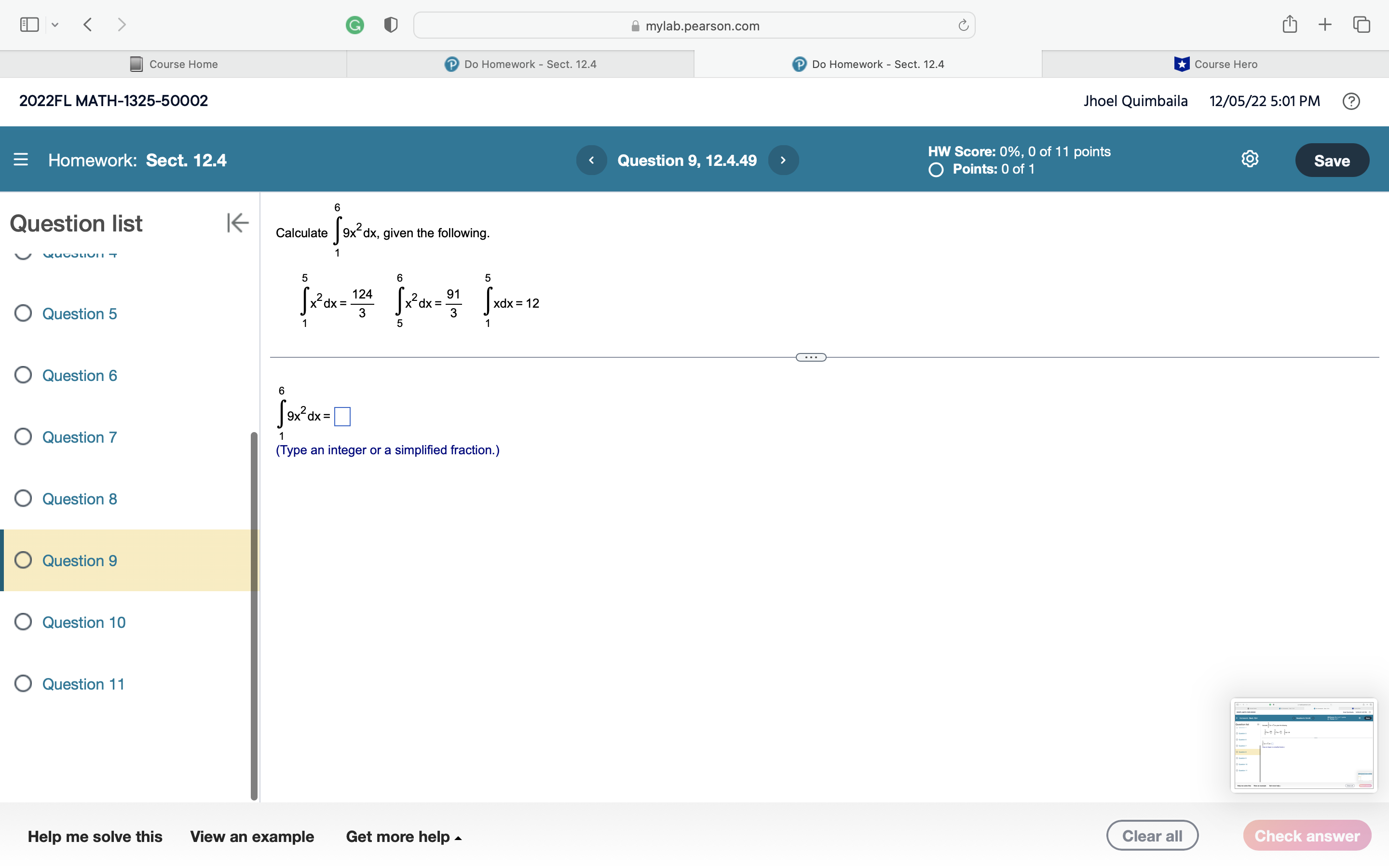 MATH-1325-50002 Jhoel Quimbaila 12/05/22 5:01 PM Homework: Sect. 12.4 Question 7, 12.4.43