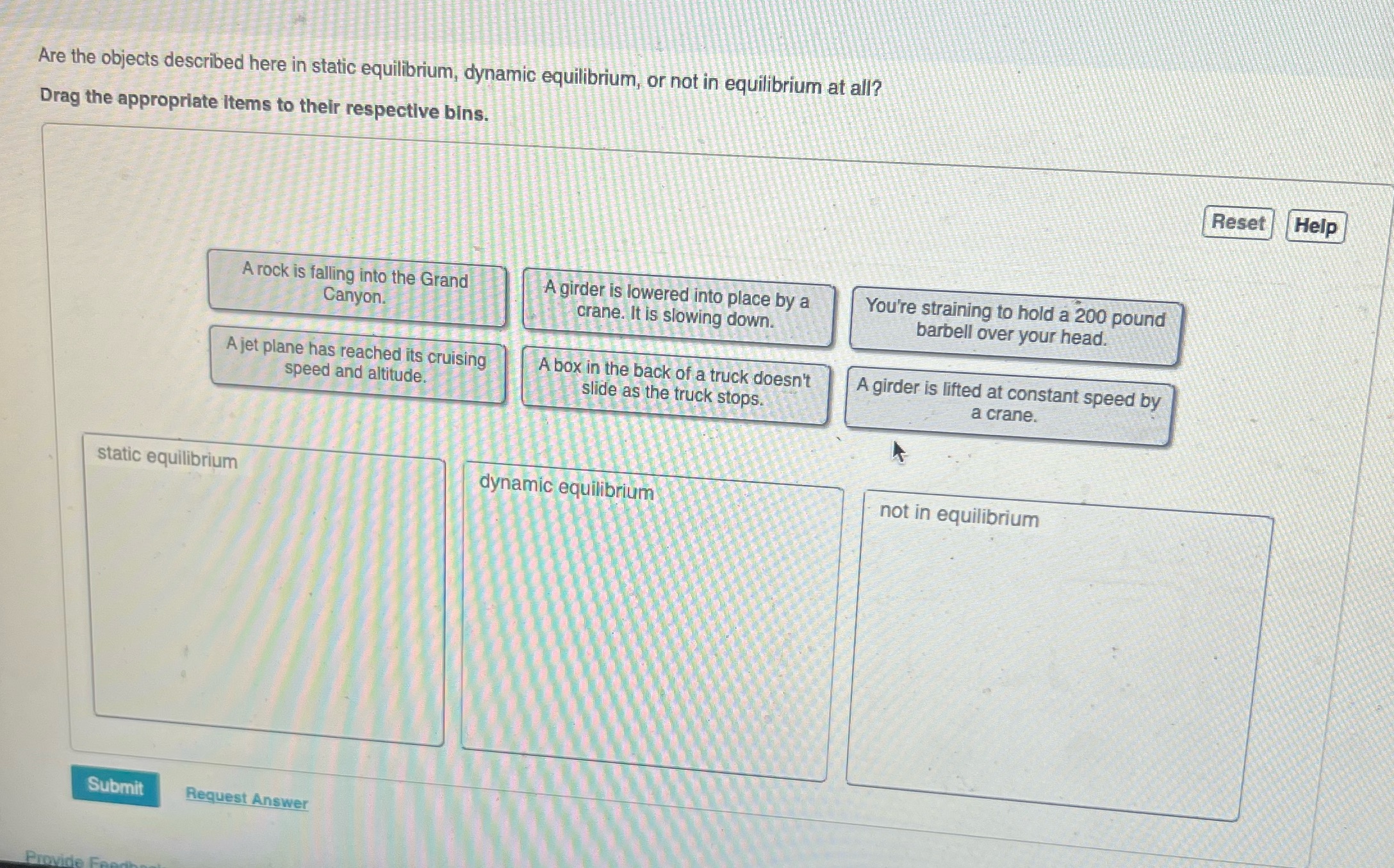 Are the objects described here in static equilibrium, dynamic equilibrium, or