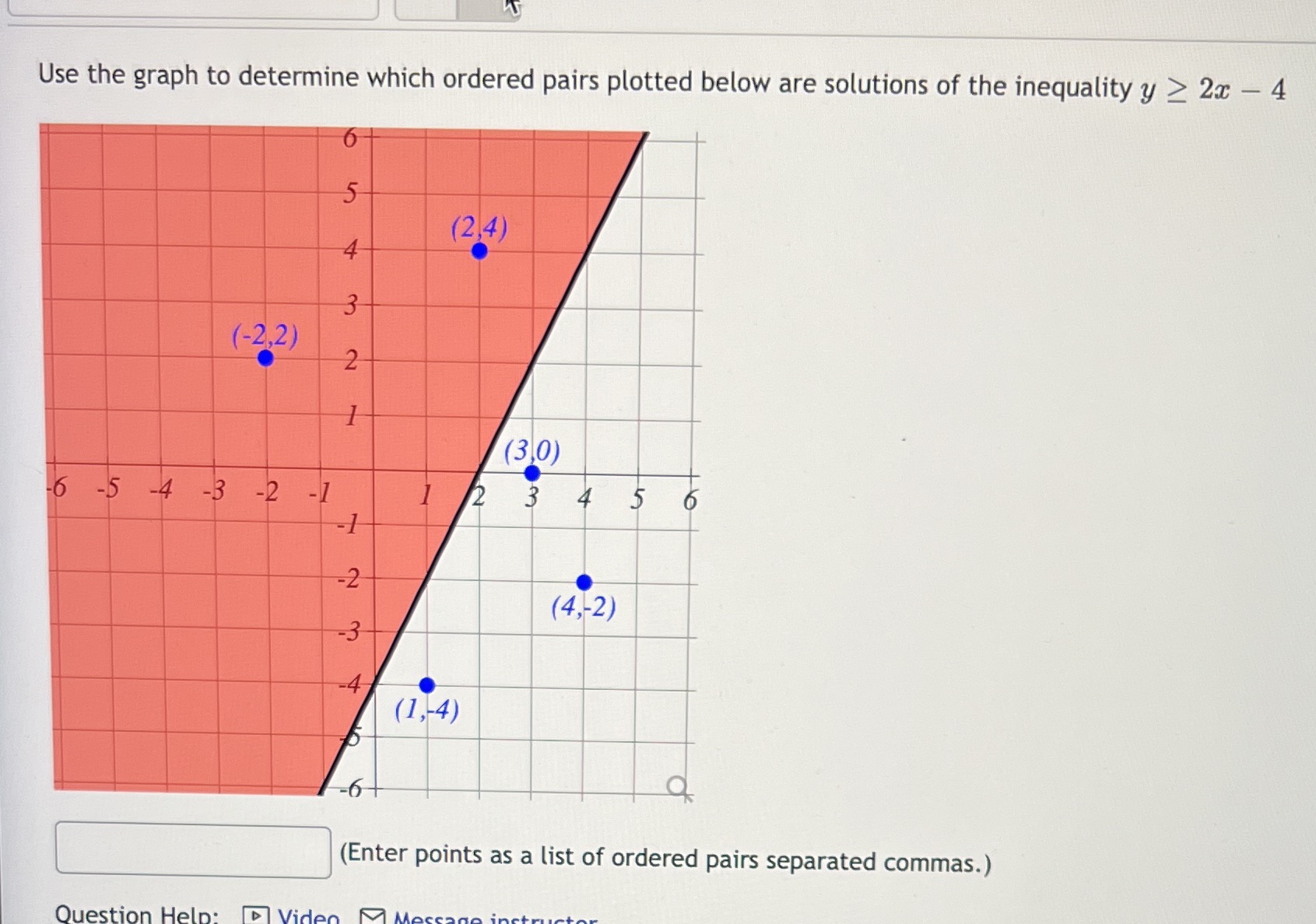  Use the graph to determine which ordered pairs plotted below are