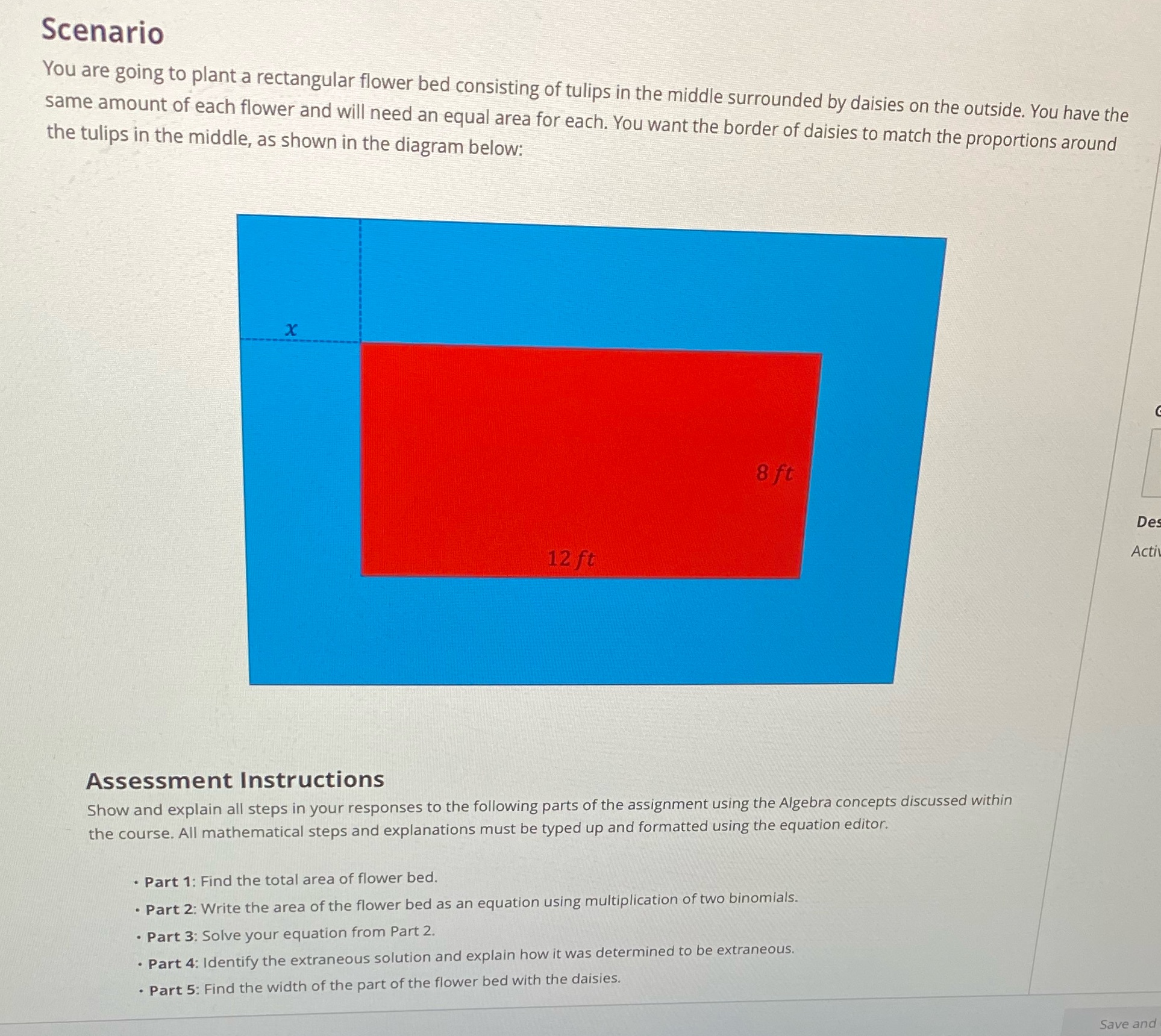 Help! Scenario You are going to plant a rectangular flower bed consisting