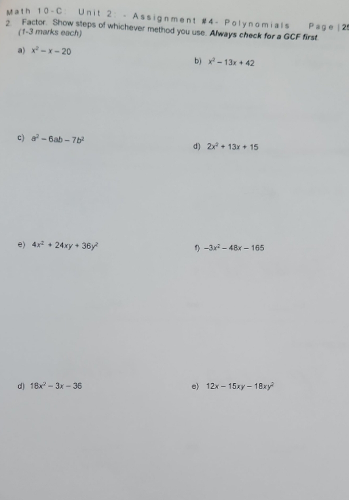 math 10c polynomials Math 10 -C: Unit 2: - Assignment #4 -