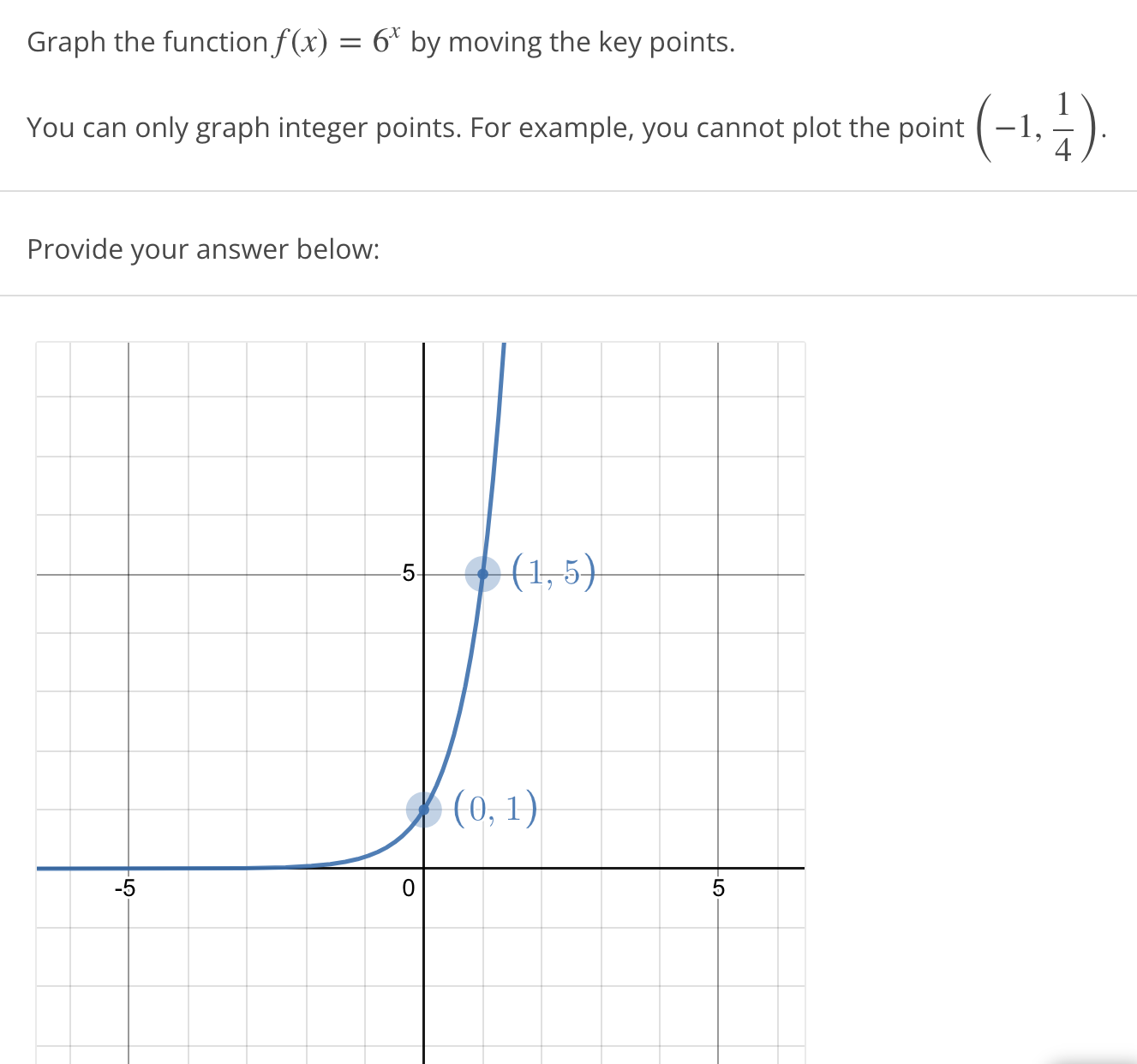  Graph the function f(x) = 6* by moving the key points.