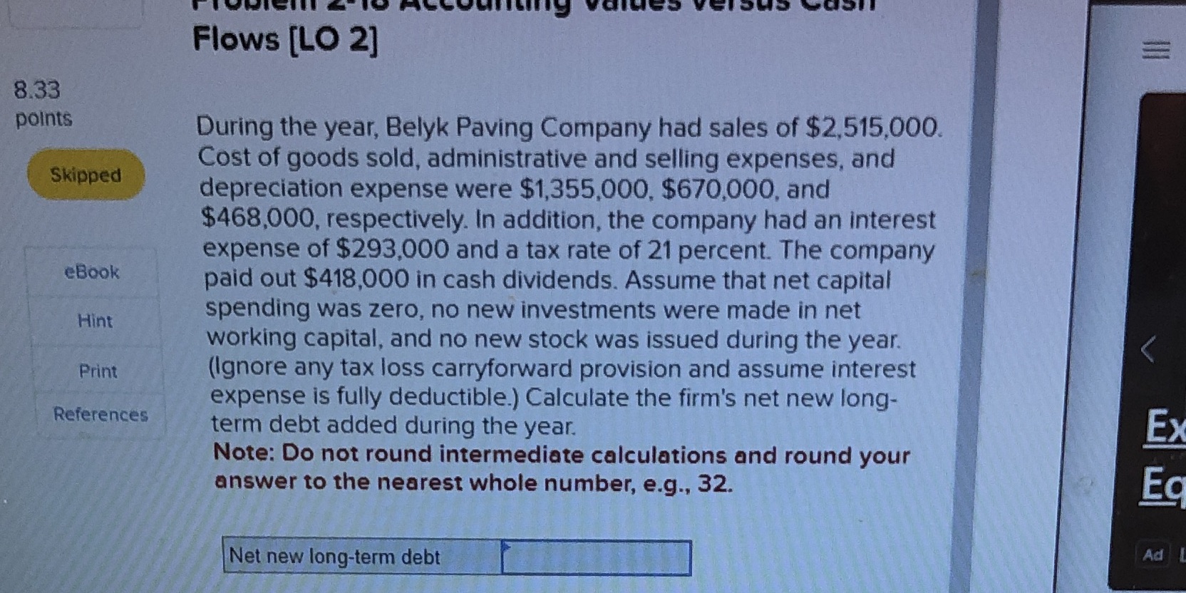  values Flows [LO 2] 8.33 points During the year, Belyk Paving