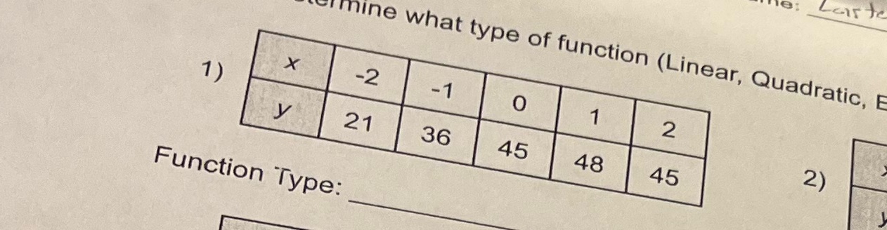Function type Lairte imine what type of function (Linear, Quadratic, E X