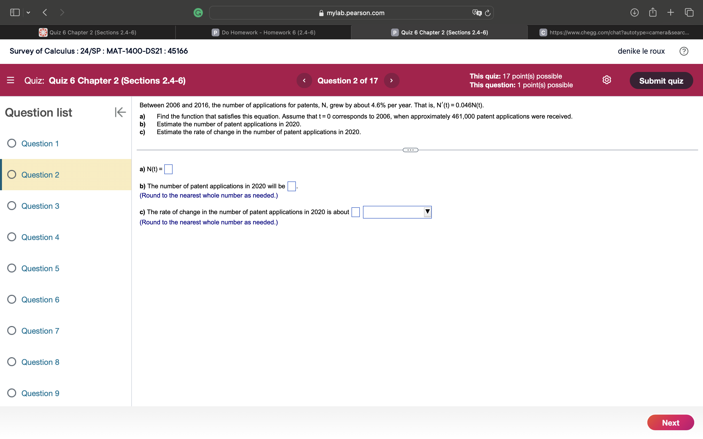 P Do Homework - Homework 6 (2.4-6) P Quiz 6 Chapter 2
