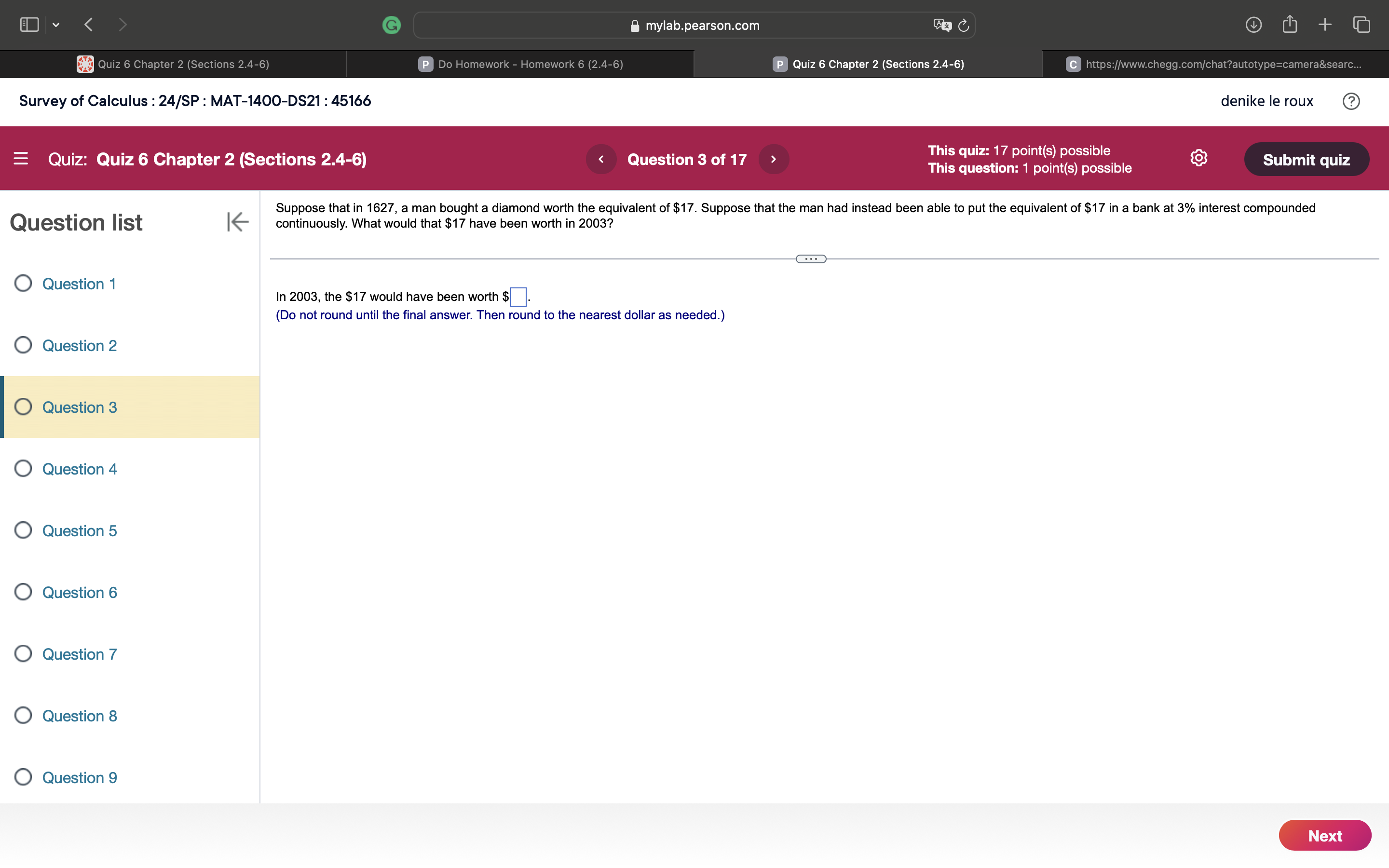 (Sections 2.4-6) C https://www.chegg.com/chat?autotype=camera&searc Survey of Calculus : 24/SP : MAT-1400-DS21 :