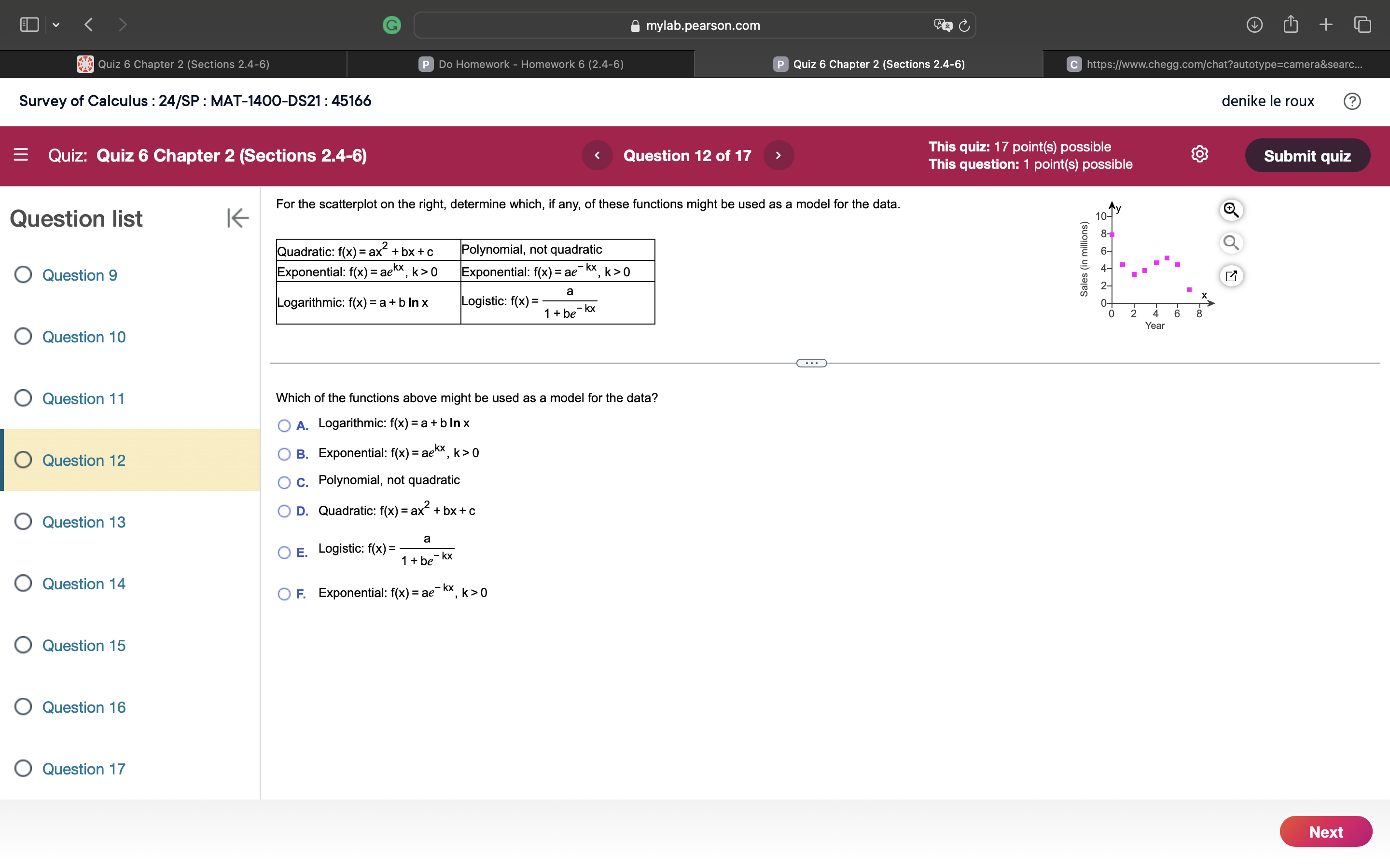 17 point(s) possible @ This question: 1 point(s) possible = Quiz: Quiz
