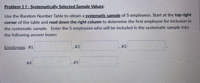 to answer the next six questions a - F. Problem 1 a