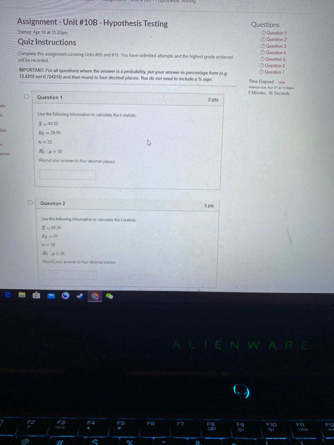 the question are from ecn 221 Hypothesis Testing Assignment - Unit #10B