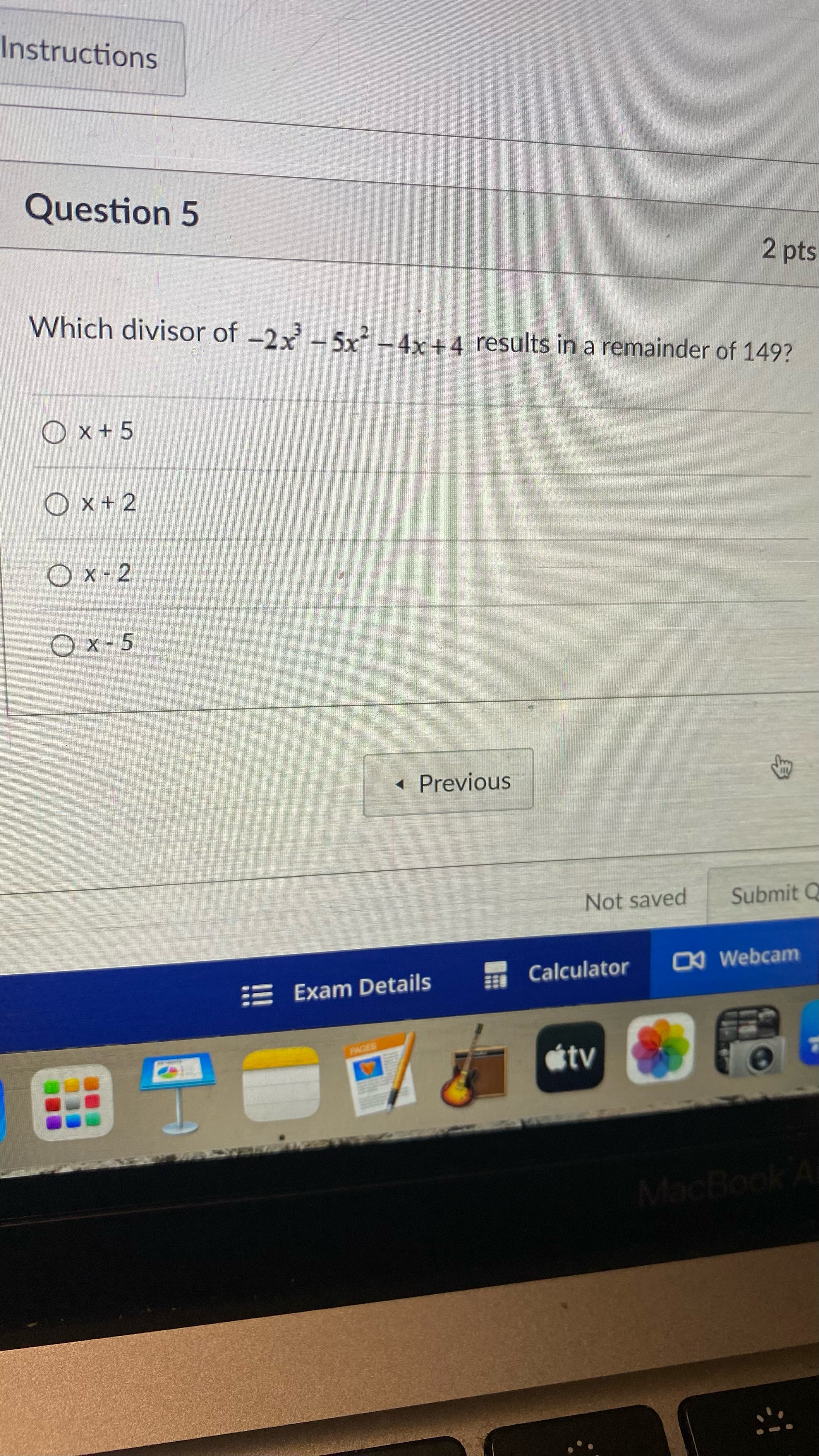 - 12 x+5 Exam Details Calculator PAGES tv Mac/ Instructions Question 4