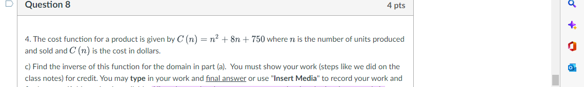 product is given by C (n) = n2 + 8n + 750