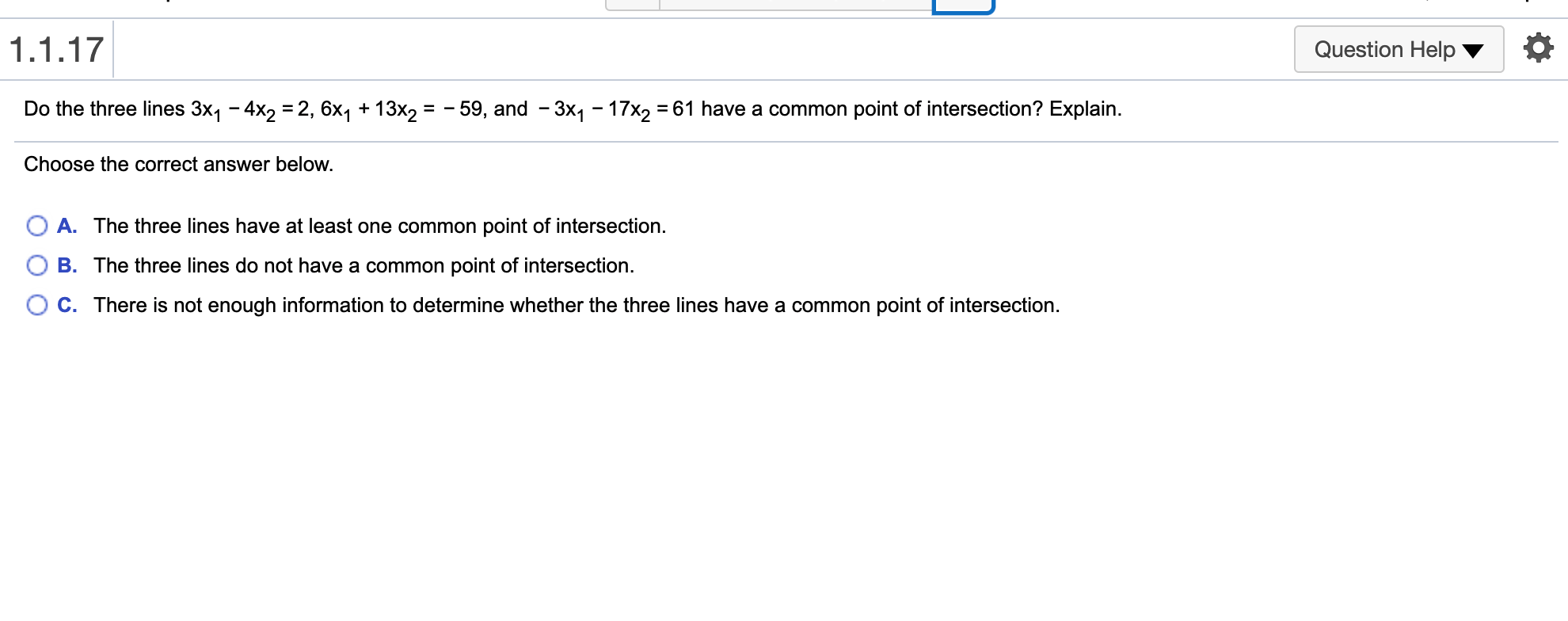 = 3 Find the solution to the system of equations. D (Simplify