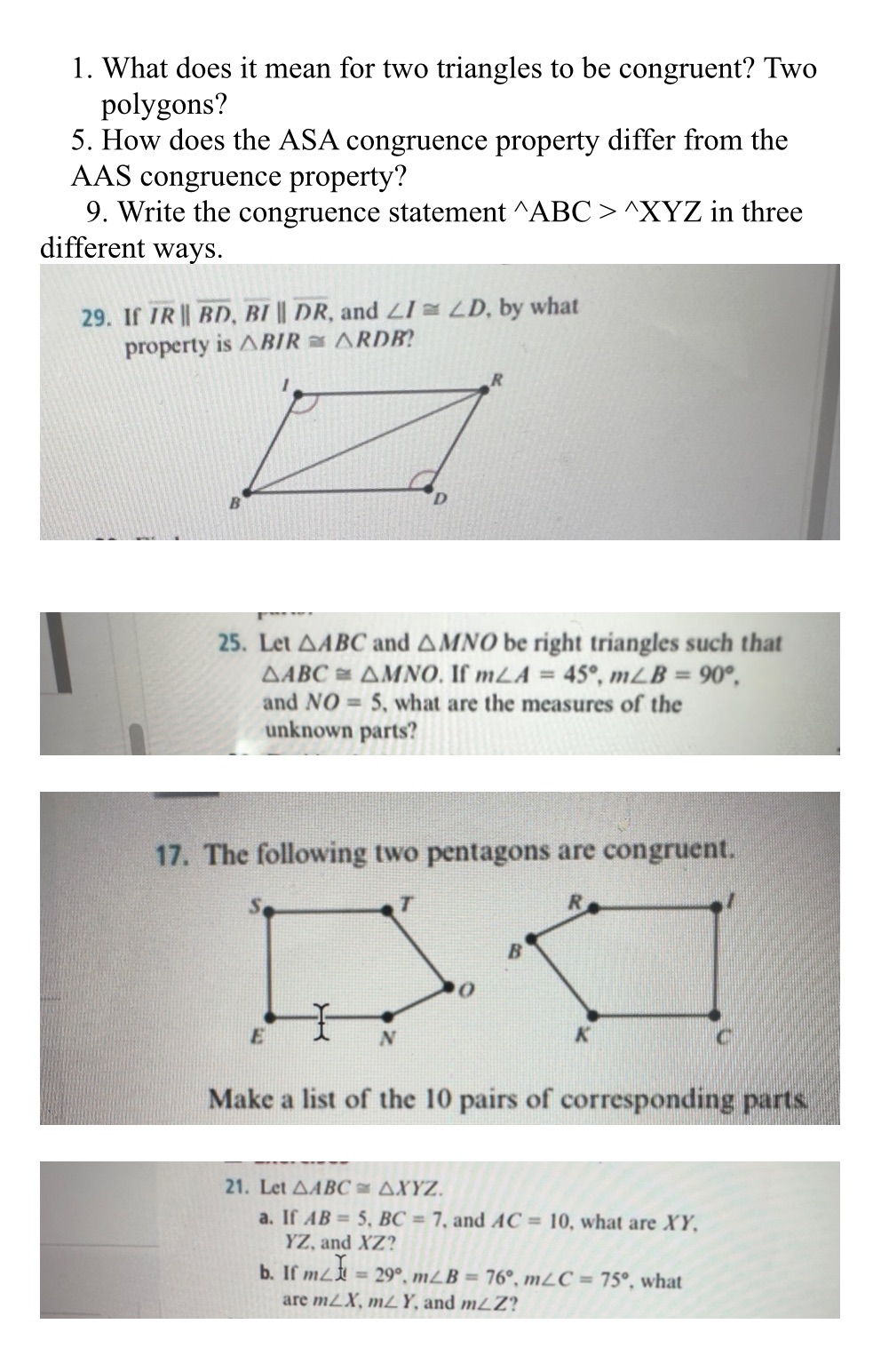  1. What does it mean for two triangles to be congruent?