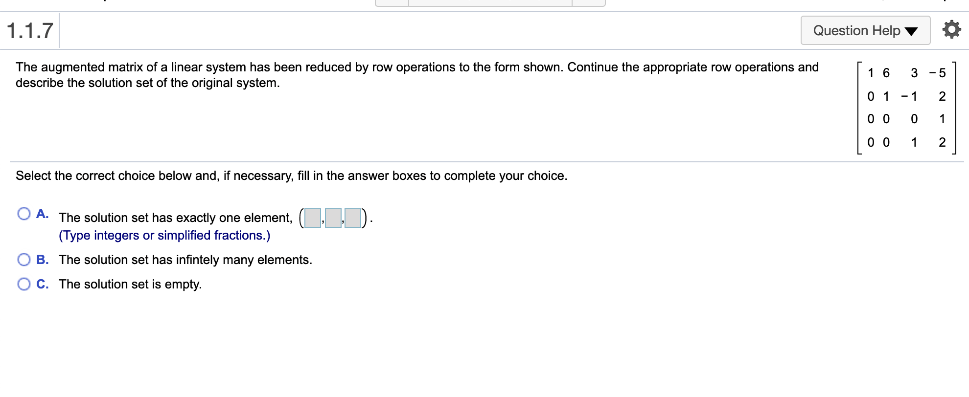 least one common point of intersection. O B. The three lines do