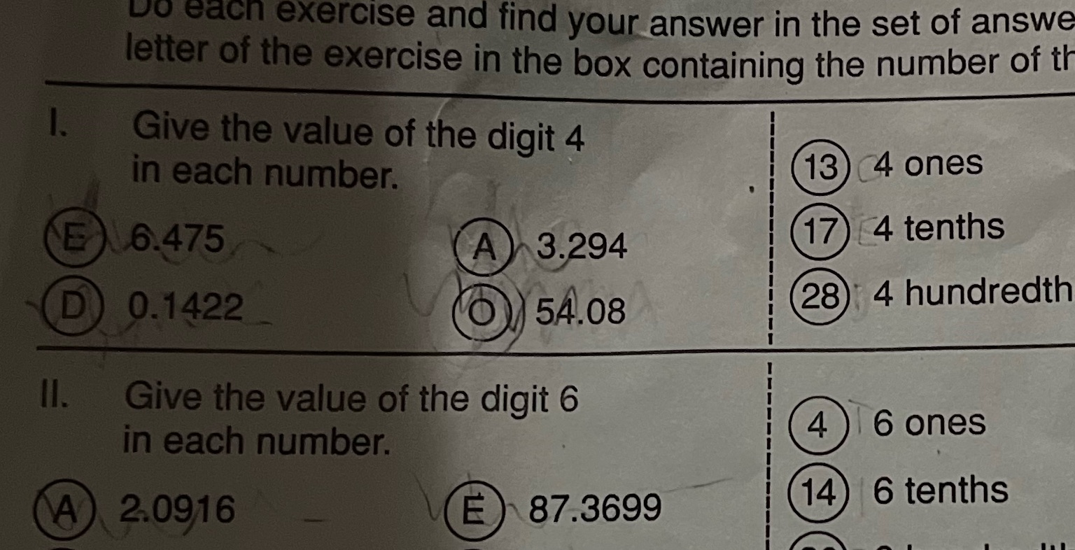 Wo each exercise and find your answer in the set of