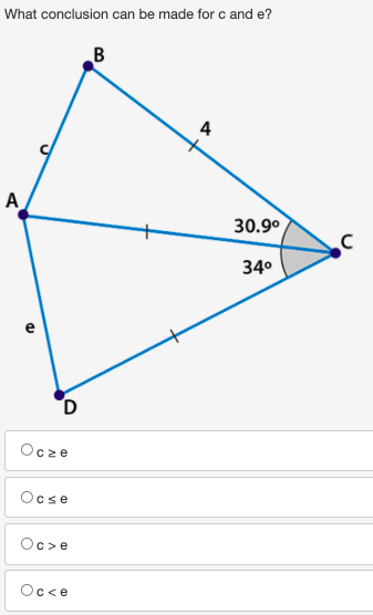  What conclusion can be made for c and e? A A