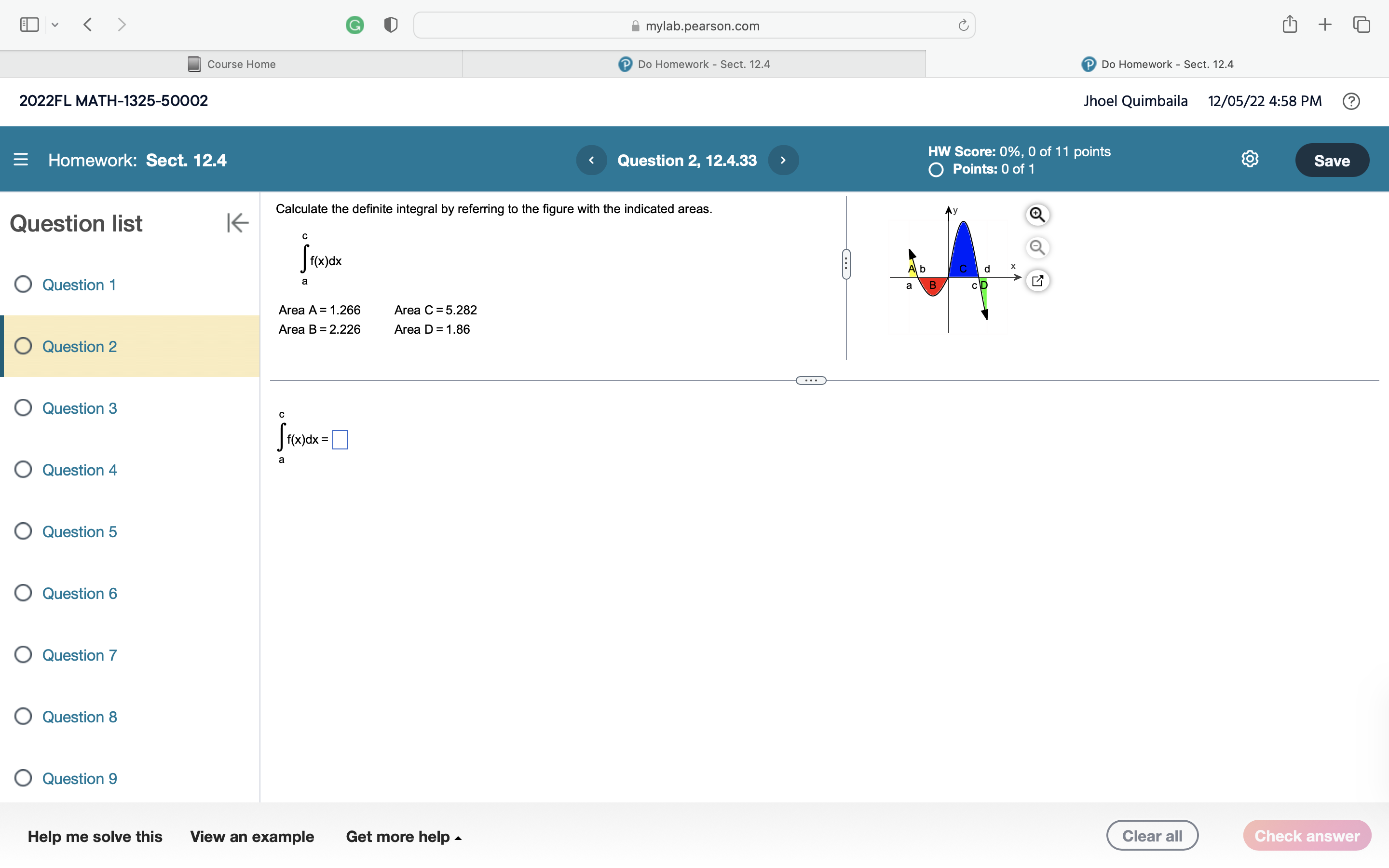 12.4 Do Homework - Sect. 12.4 2022FL MATH-1325-50002 Jhoel Quimbaila 12/05/22 4:58