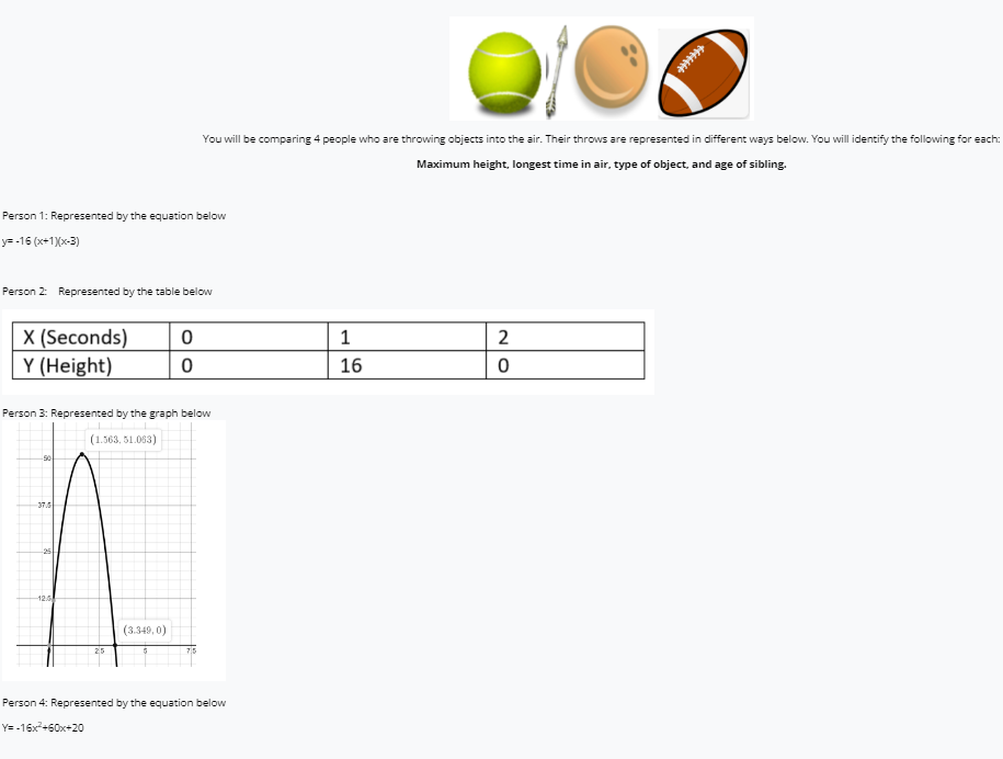 You will be comparing 4 people who are throwing objects into