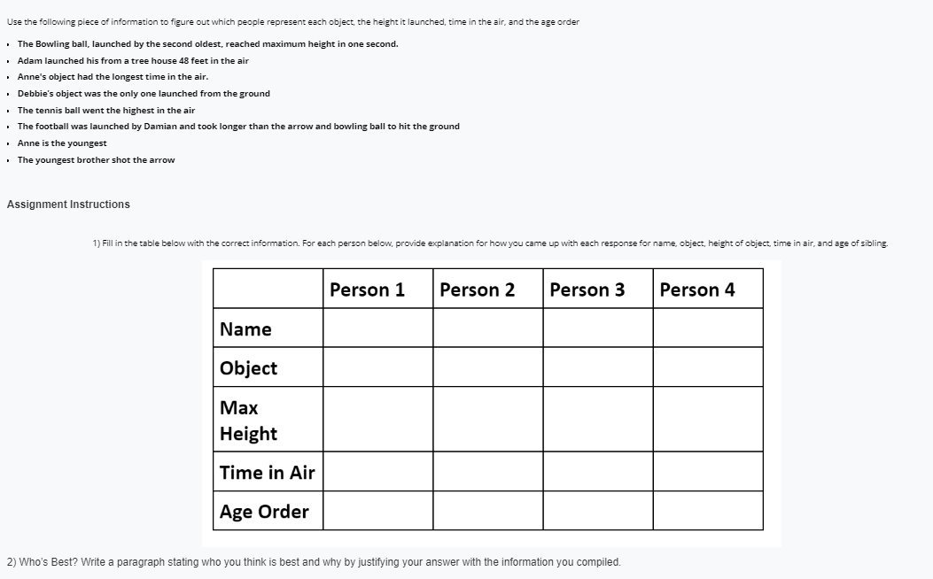 the air. Their throws are represented in different ways below. You will