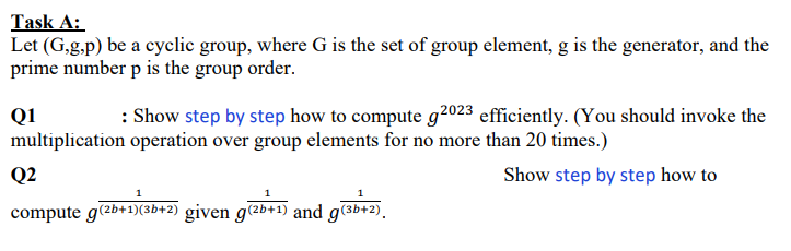 Task A: Let (G,g,p} be a cyclic group, where G is