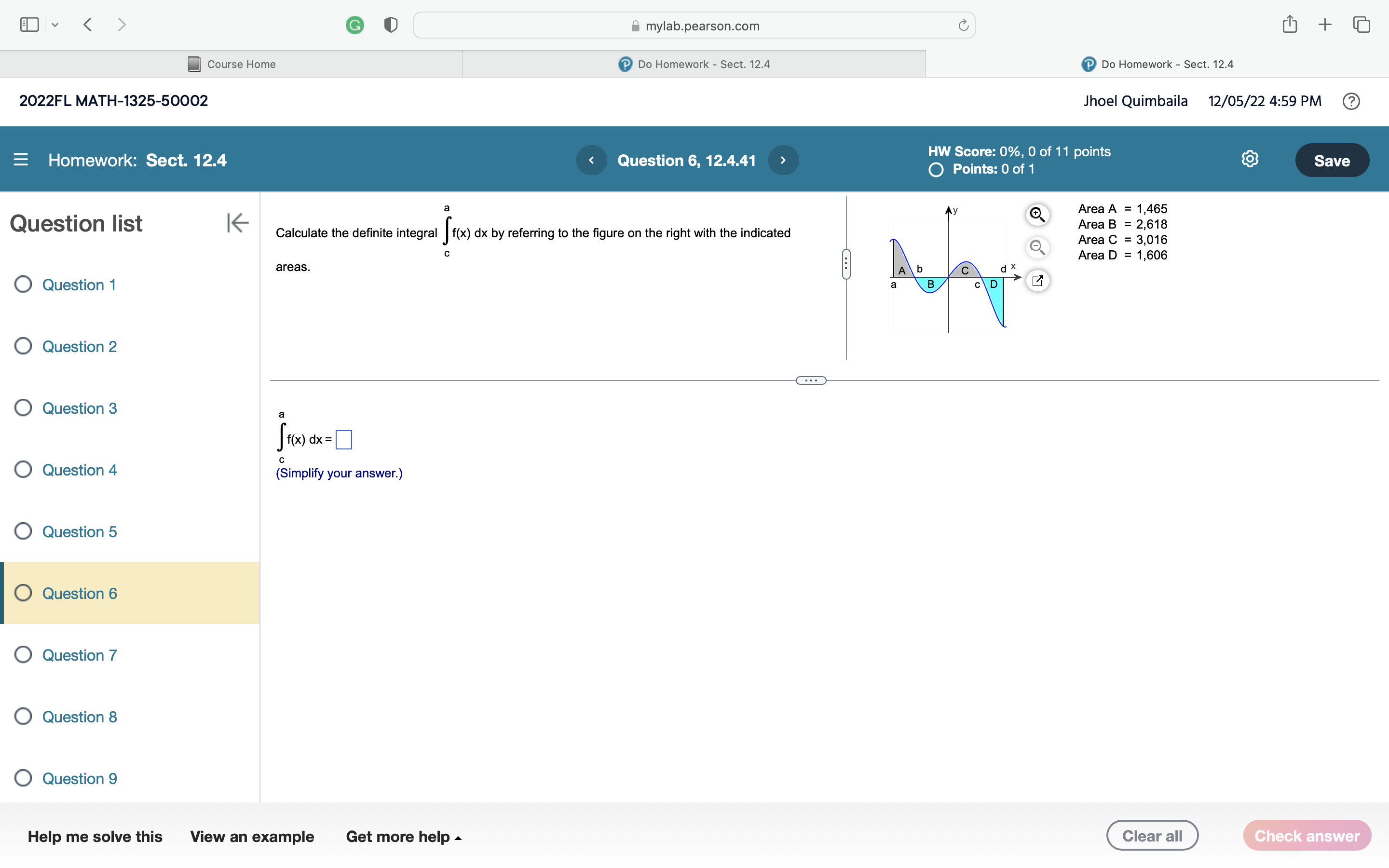 Area A = 1.347 Area C = 5.223 Area B = 2.214