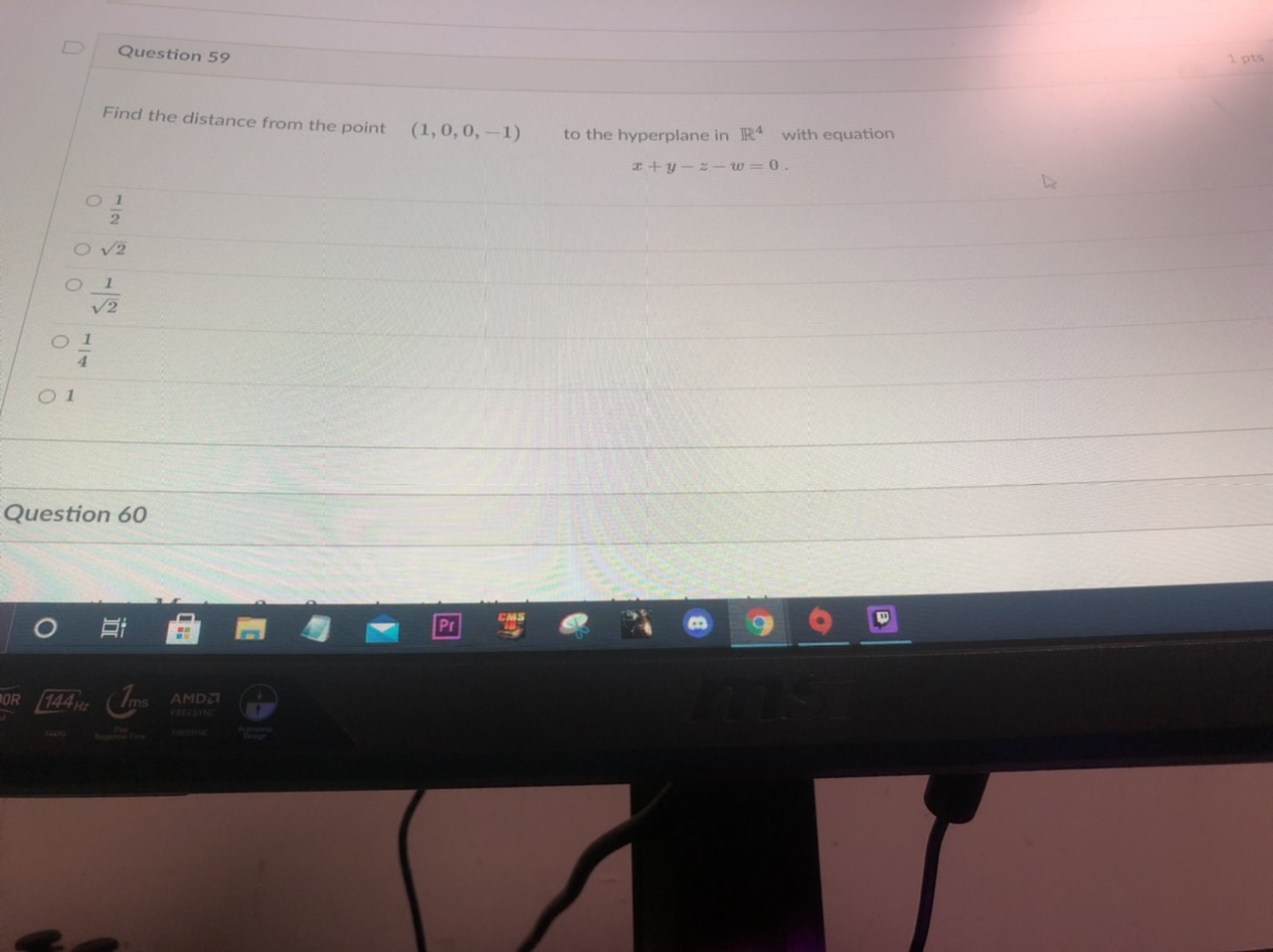 Solution for this D 1 pts Question 59 Find the distance from