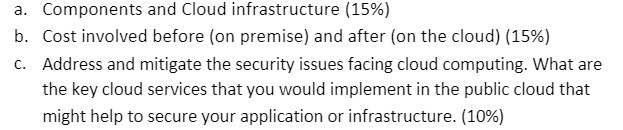  a. Components and Cloud infrastructure (15%) b. Cost involved before (on