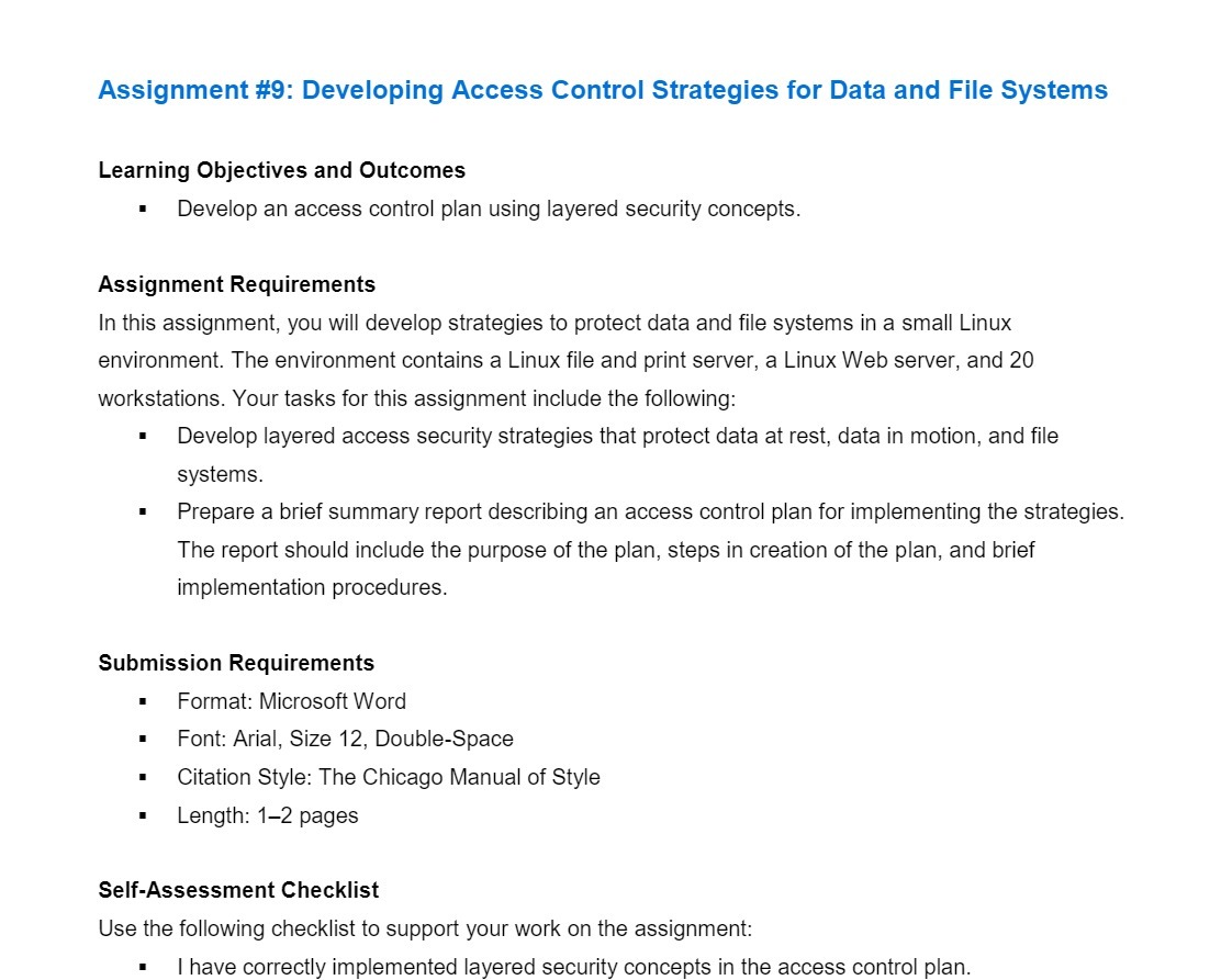  Assignment #9: Developing Access Control Strategies for Data and File Systems