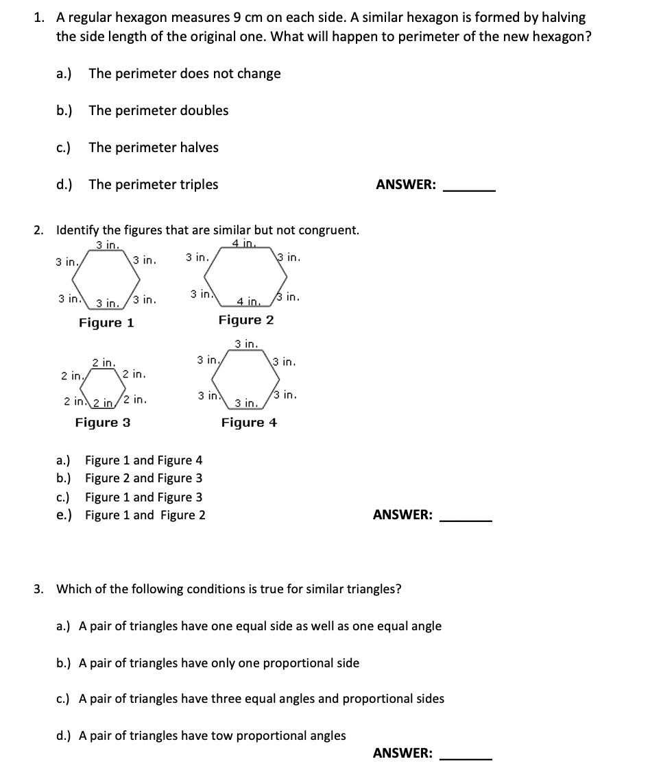 1. A regular hexagon measures 9 cm on each side. A