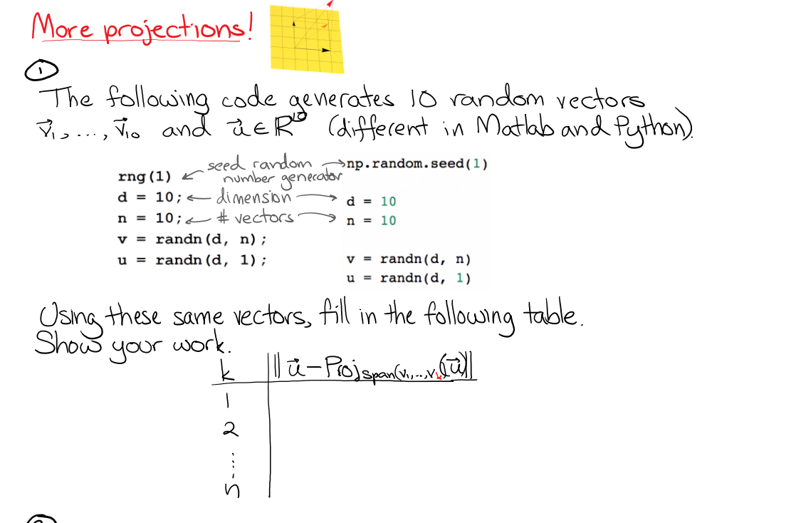 More projections ! The following code generates 10 random vectors Vis