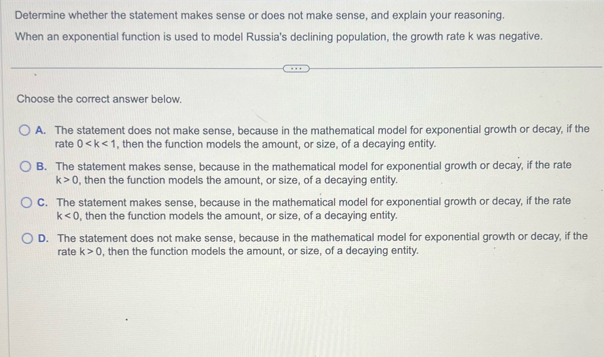 Pls help l Determine Whether the statement makes sense or does not