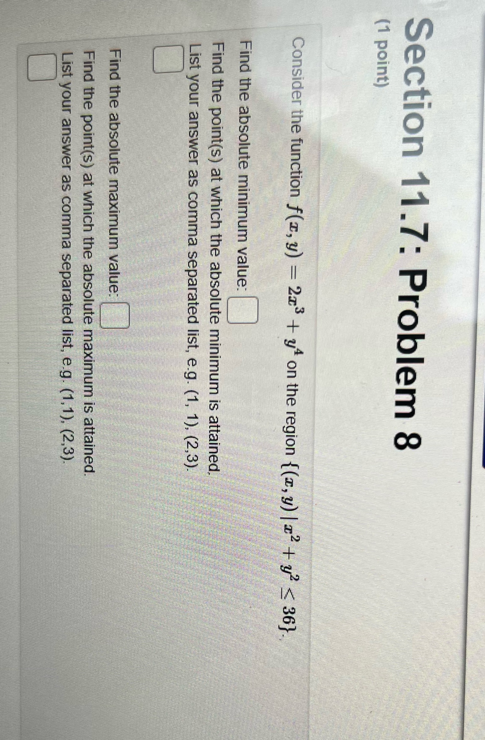 How would I solve this? Section 11.7: Problem 8 (1 point) Consider