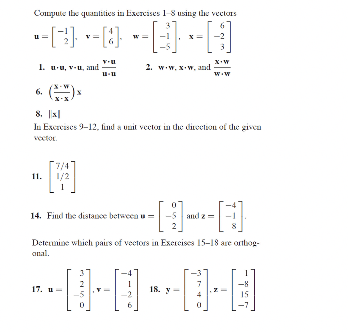  Compute the quantities in Exercises 1-8 using the vectors "=[-2] =.