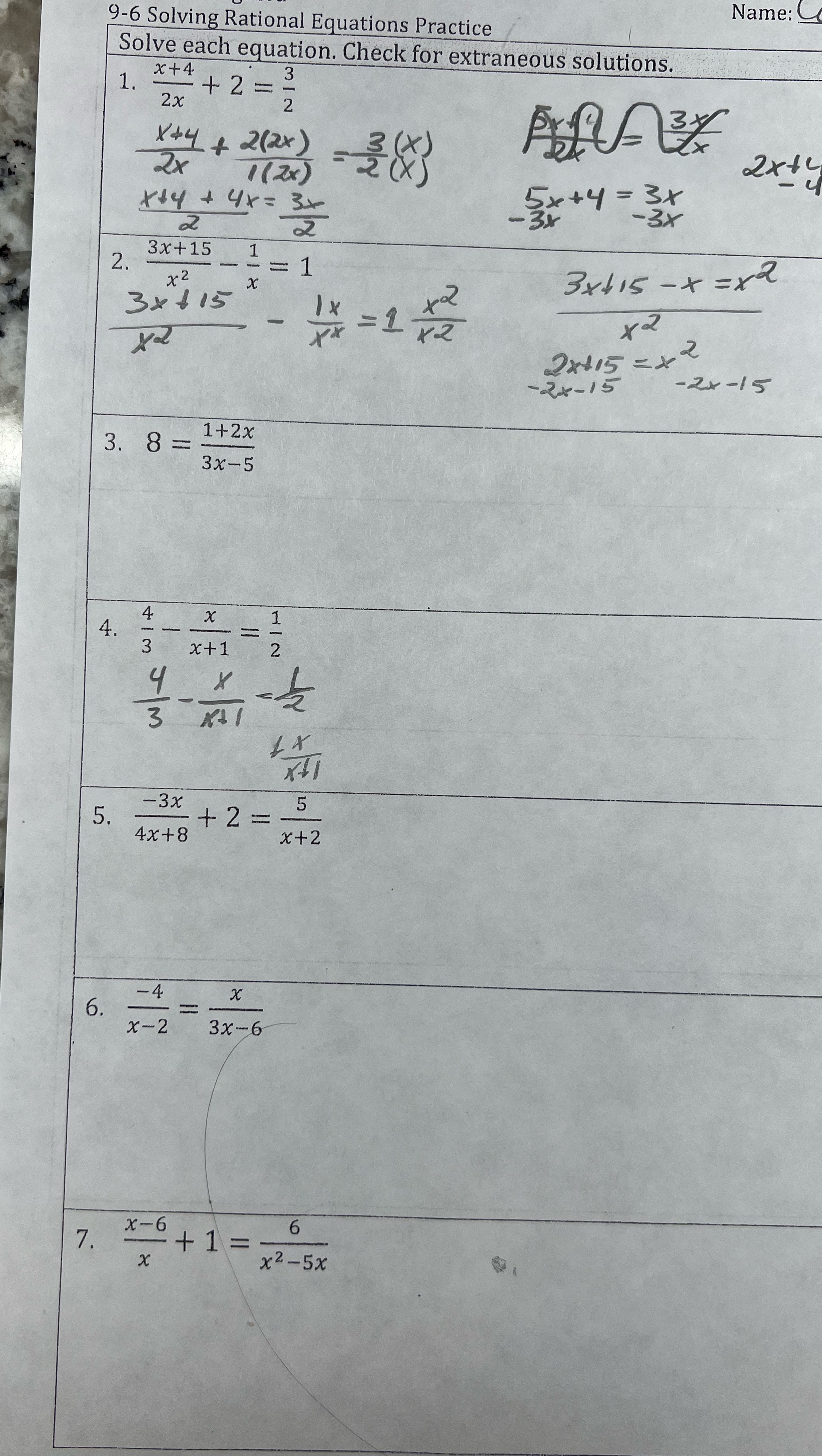 Please show how to do these Name: 9-6 Solving Rational Equations Practice