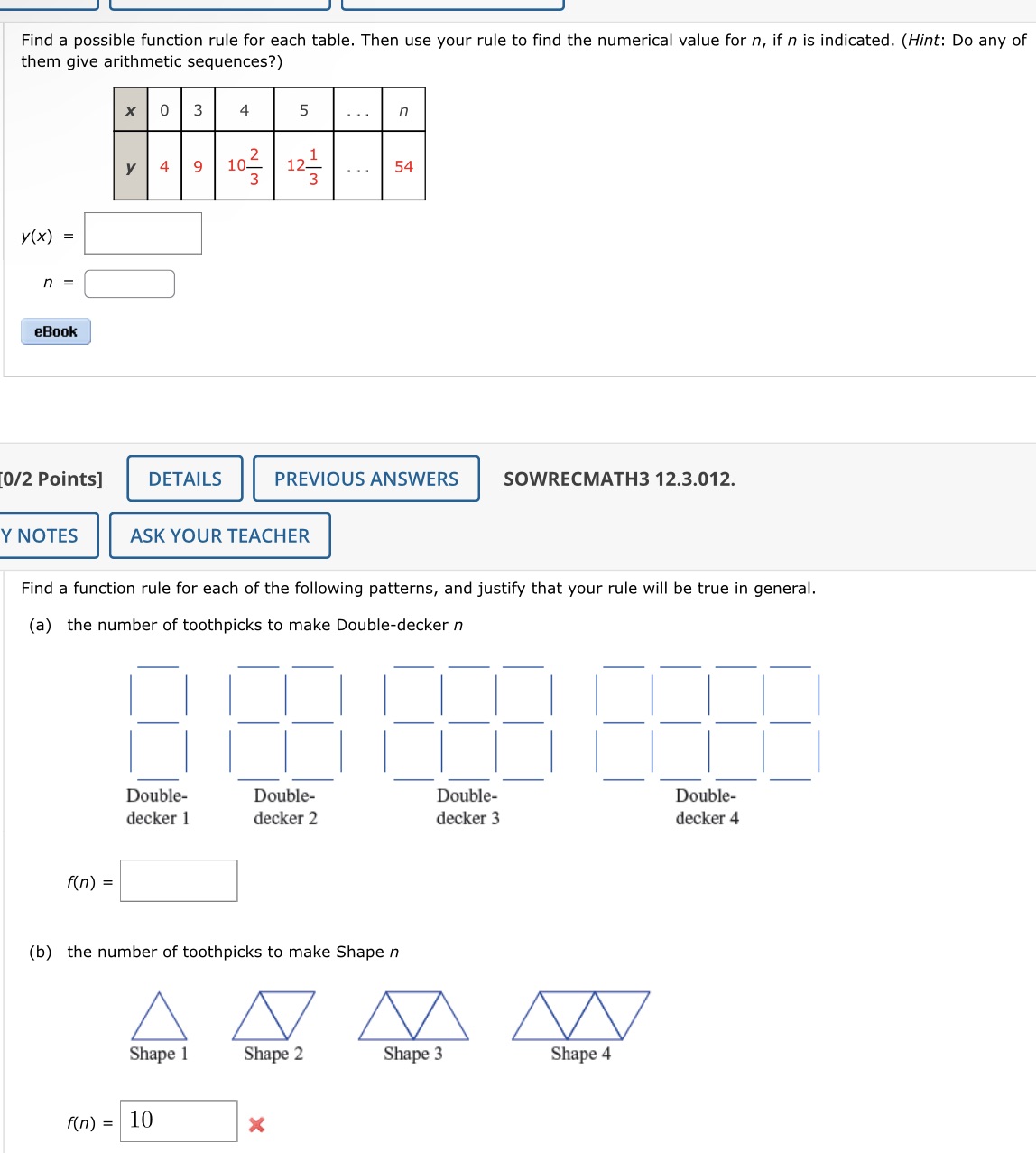 l Find a possible function rule for each table. Then use