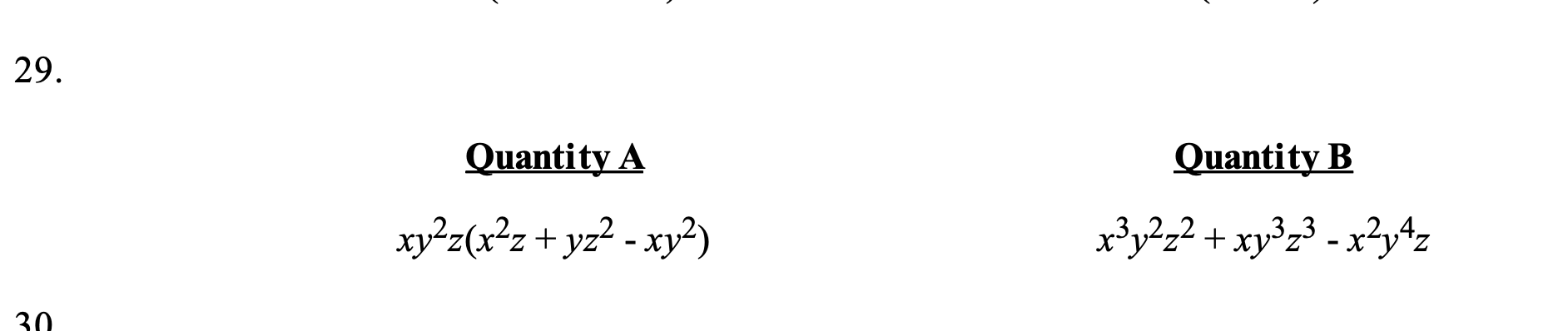 xy2) x312z2 + xy323 - x24z 30\f\f41. xzy xy #0 Quantity A