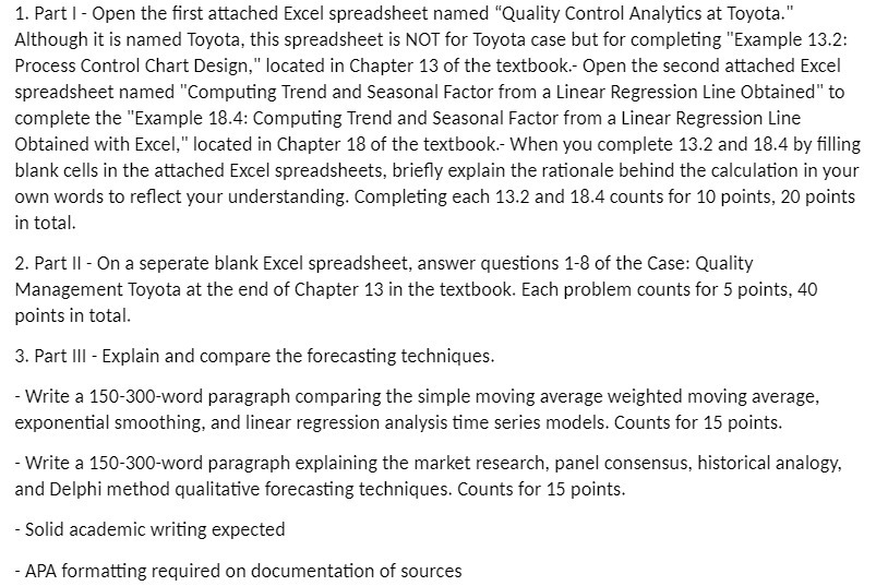 1. Part | - Open the rst attached Excel spreadsheet named