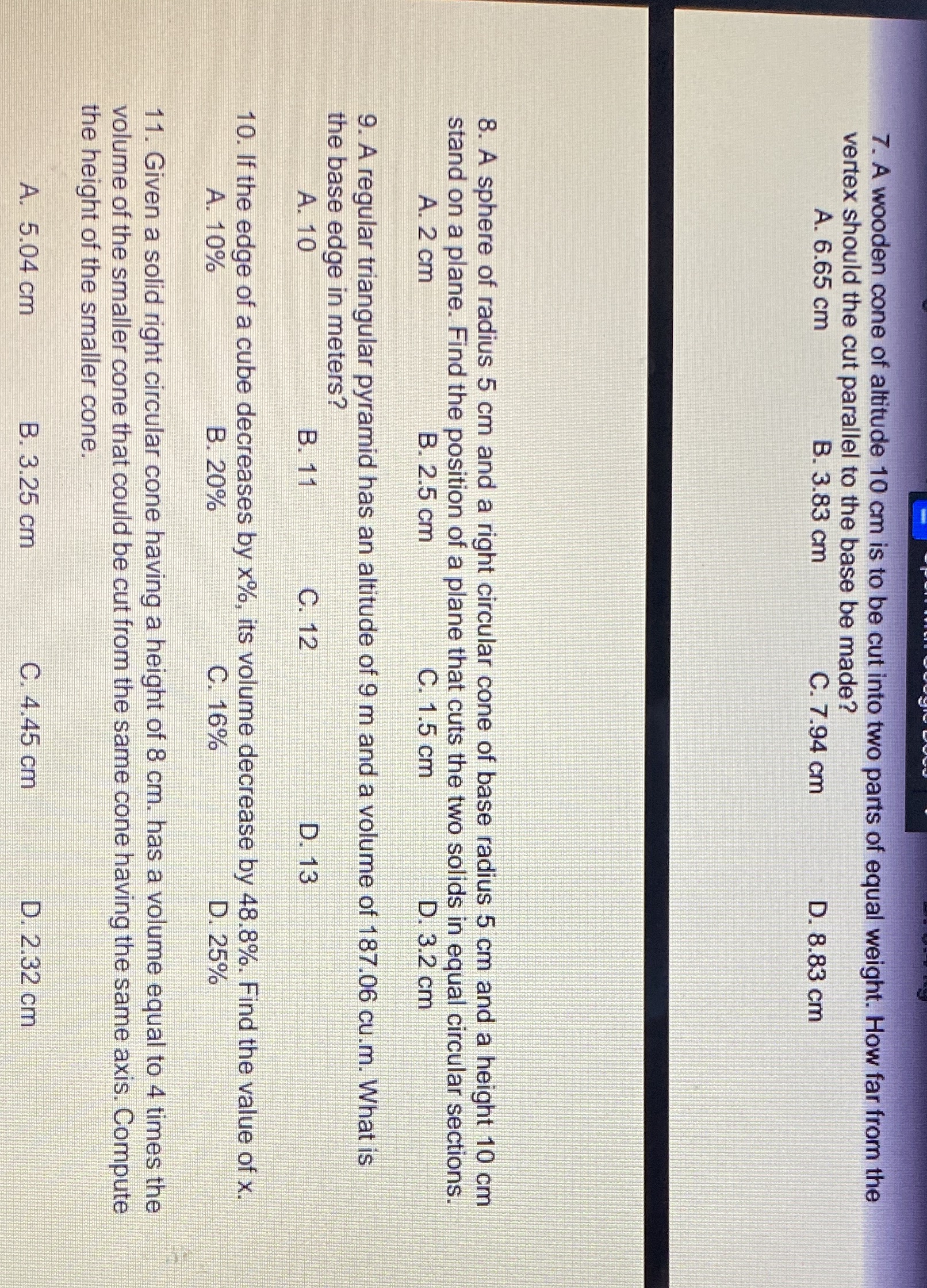 This is solid mensuration. I need help. Asap. Thankyou so much 7.