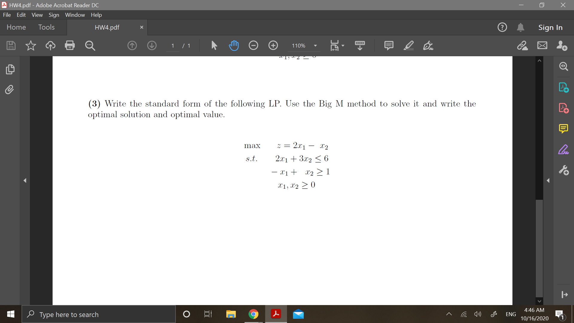 this is a linear programming class. all the information are provided. please