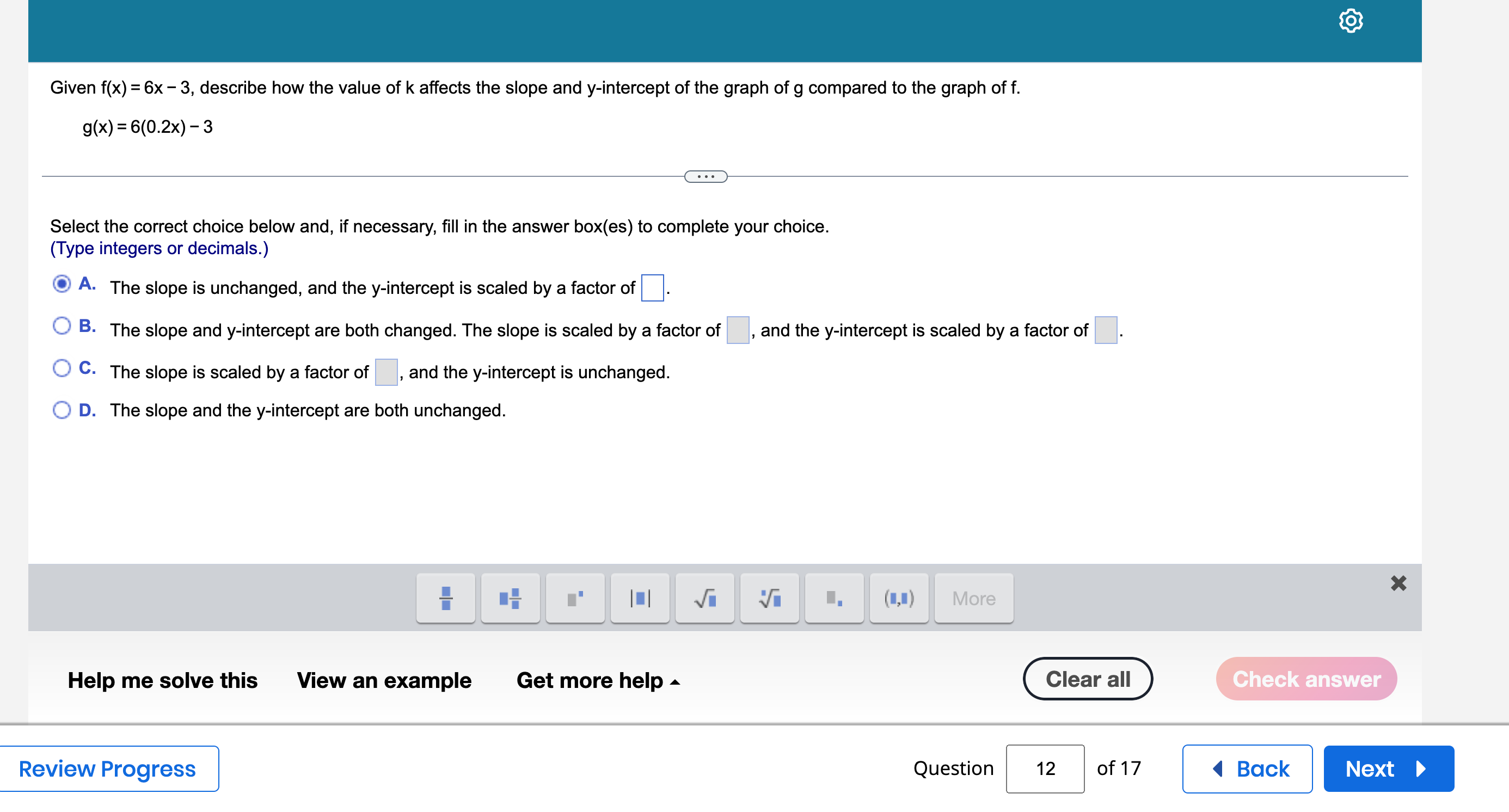 k affects the slope and yintercept of the graph of 9 compared