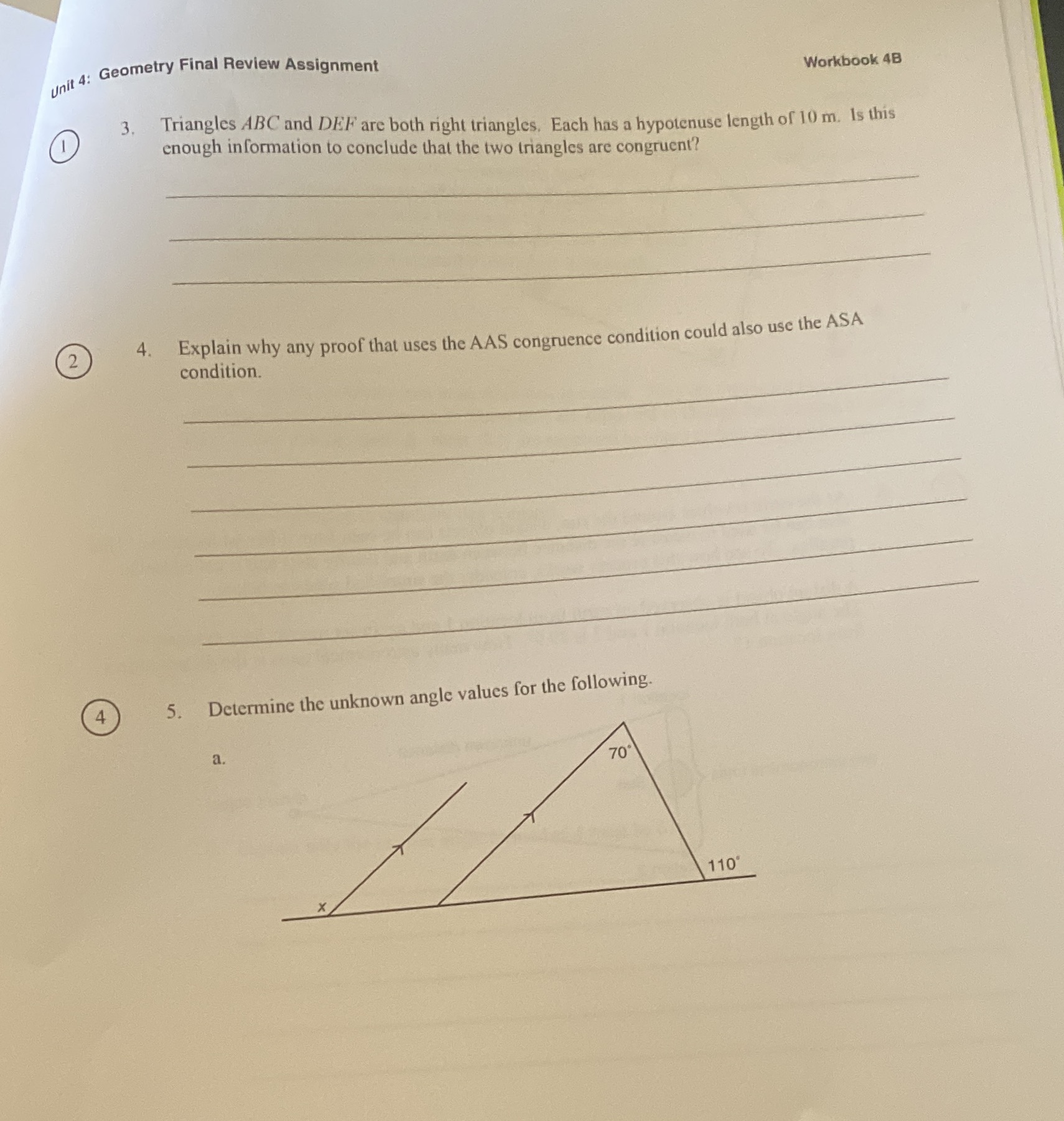 3,4 and 5 please Unit 4: Geometry Final Review Assignment Workbook 4B