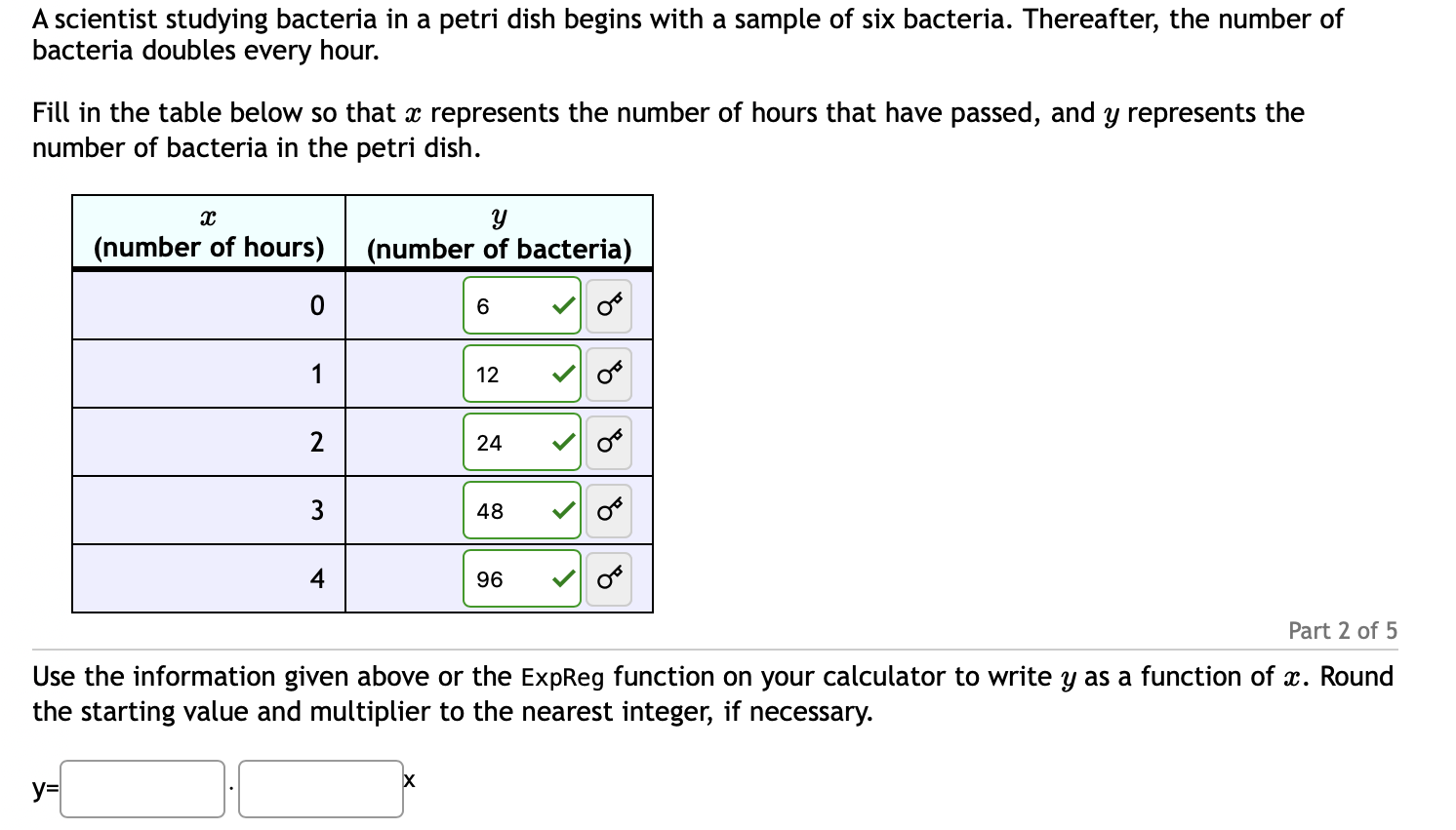F According to the logarithmic regression function, determine the y for a: