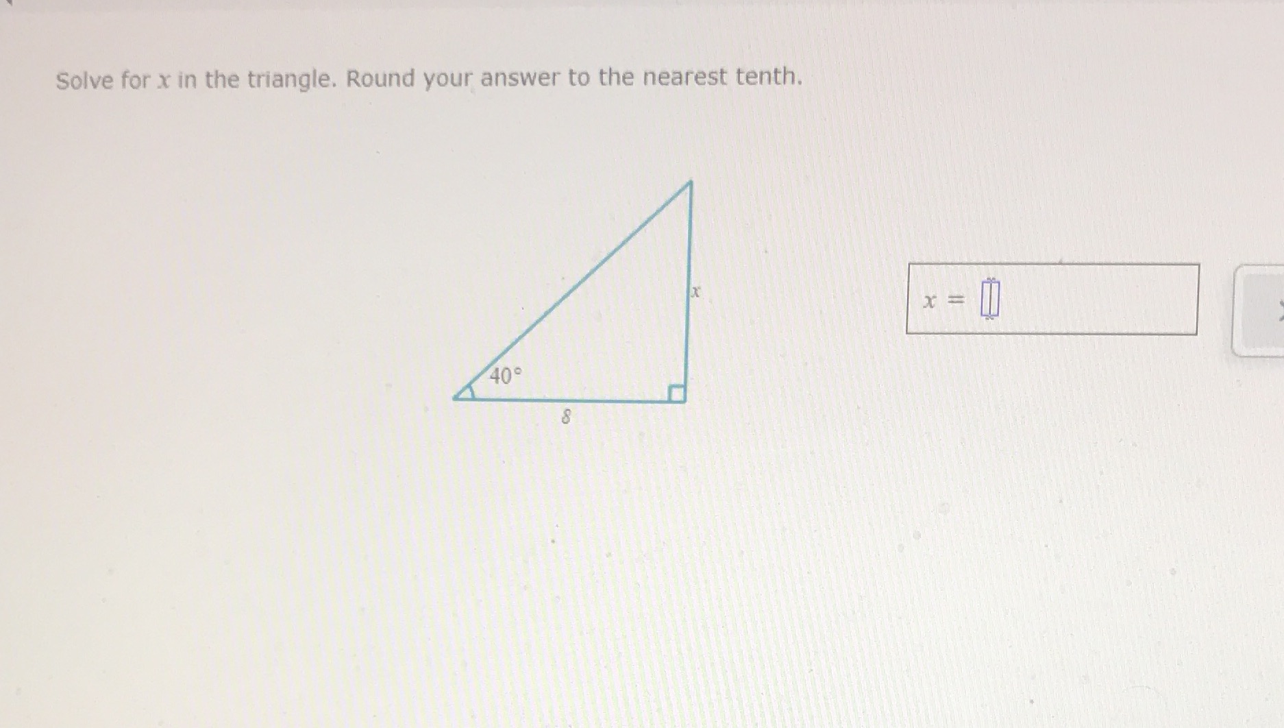 Solve for x in the triangle Solve for x in the triangle.