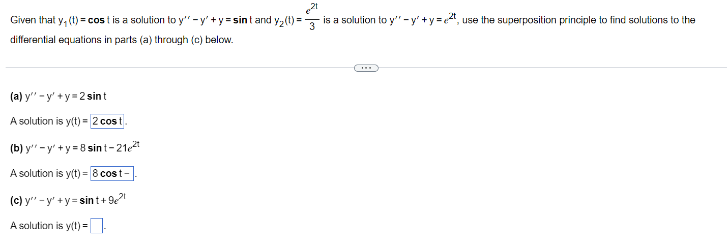  2t Given that y, (t) = cost is a solution to