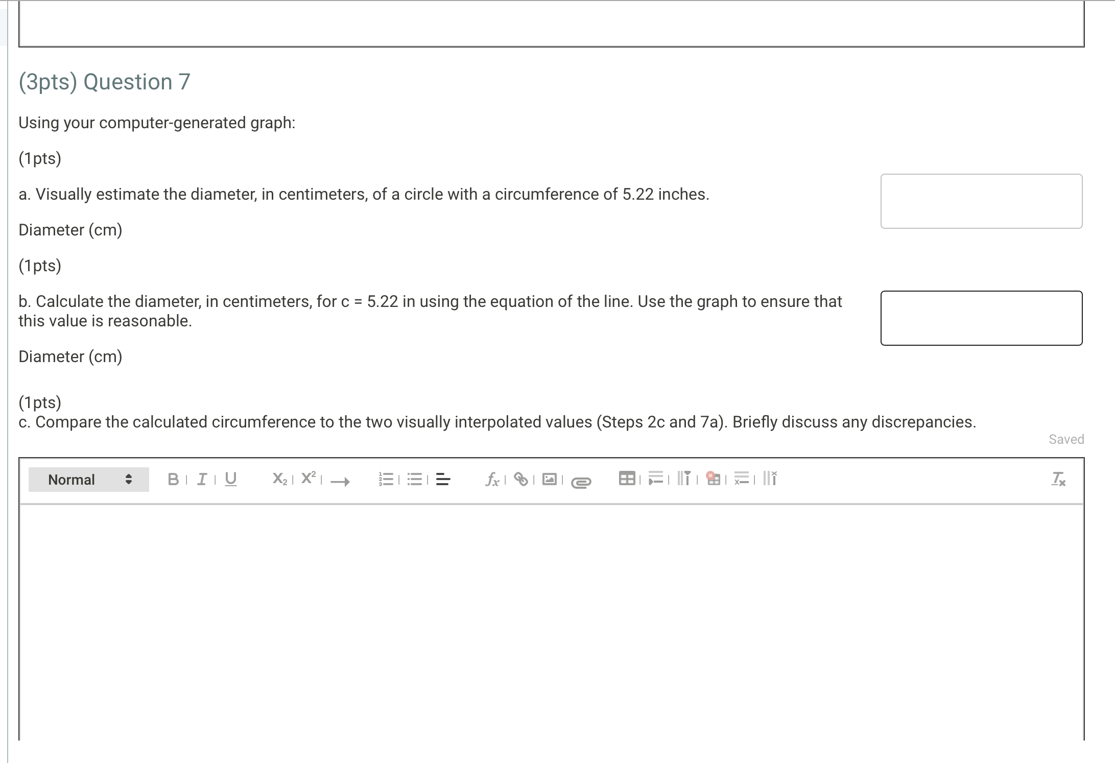 view List view Diameter and circumference measurements converted to centimeters Diameter (x,