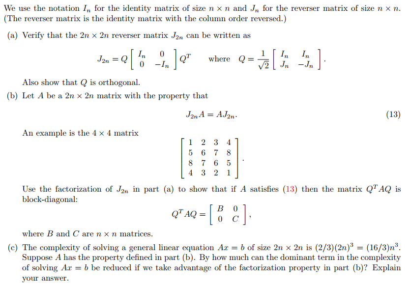 I need help for part c) only We use the notation In