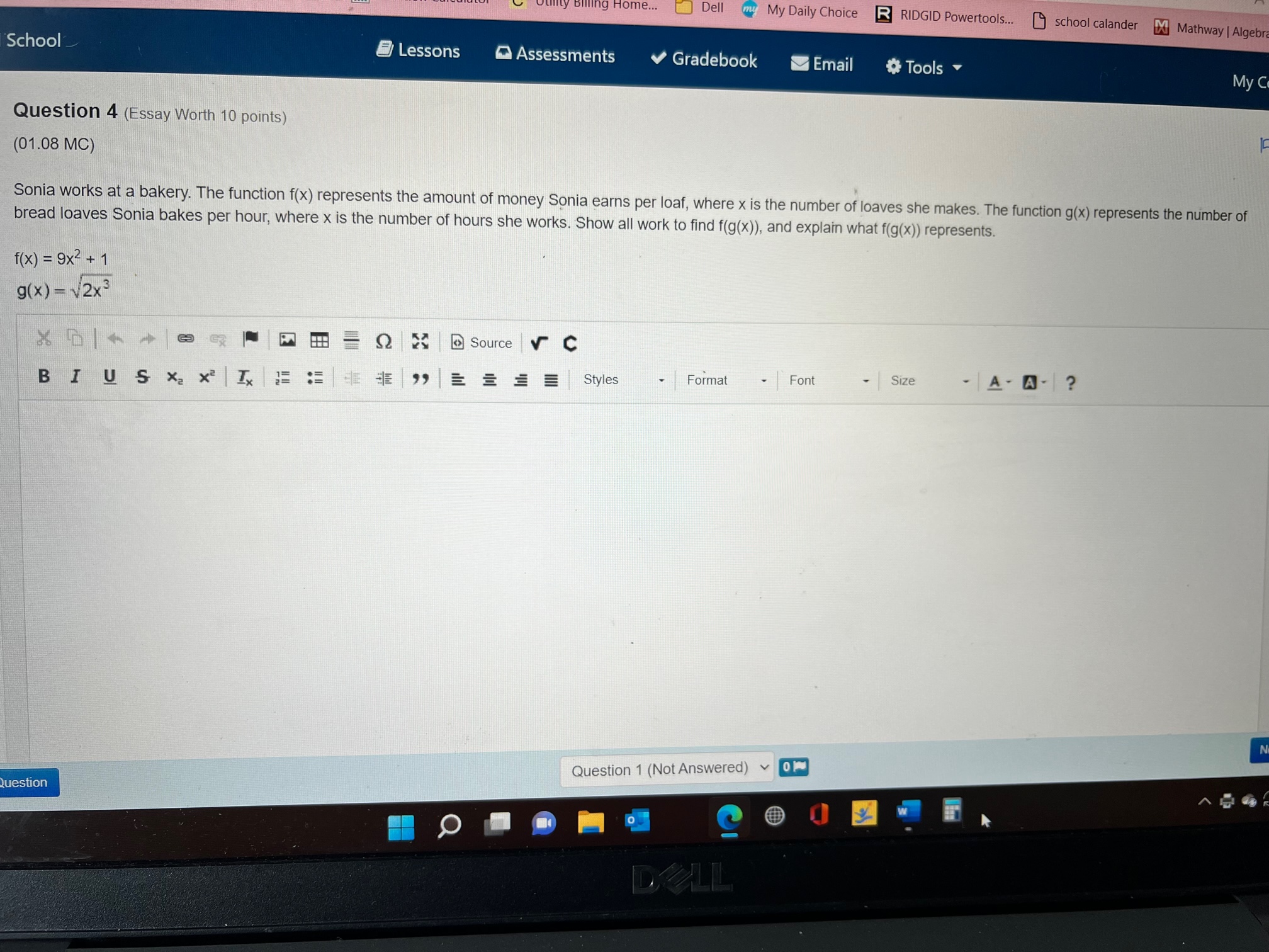 Sonia works at a bakery. The function f(x) represents the amount of