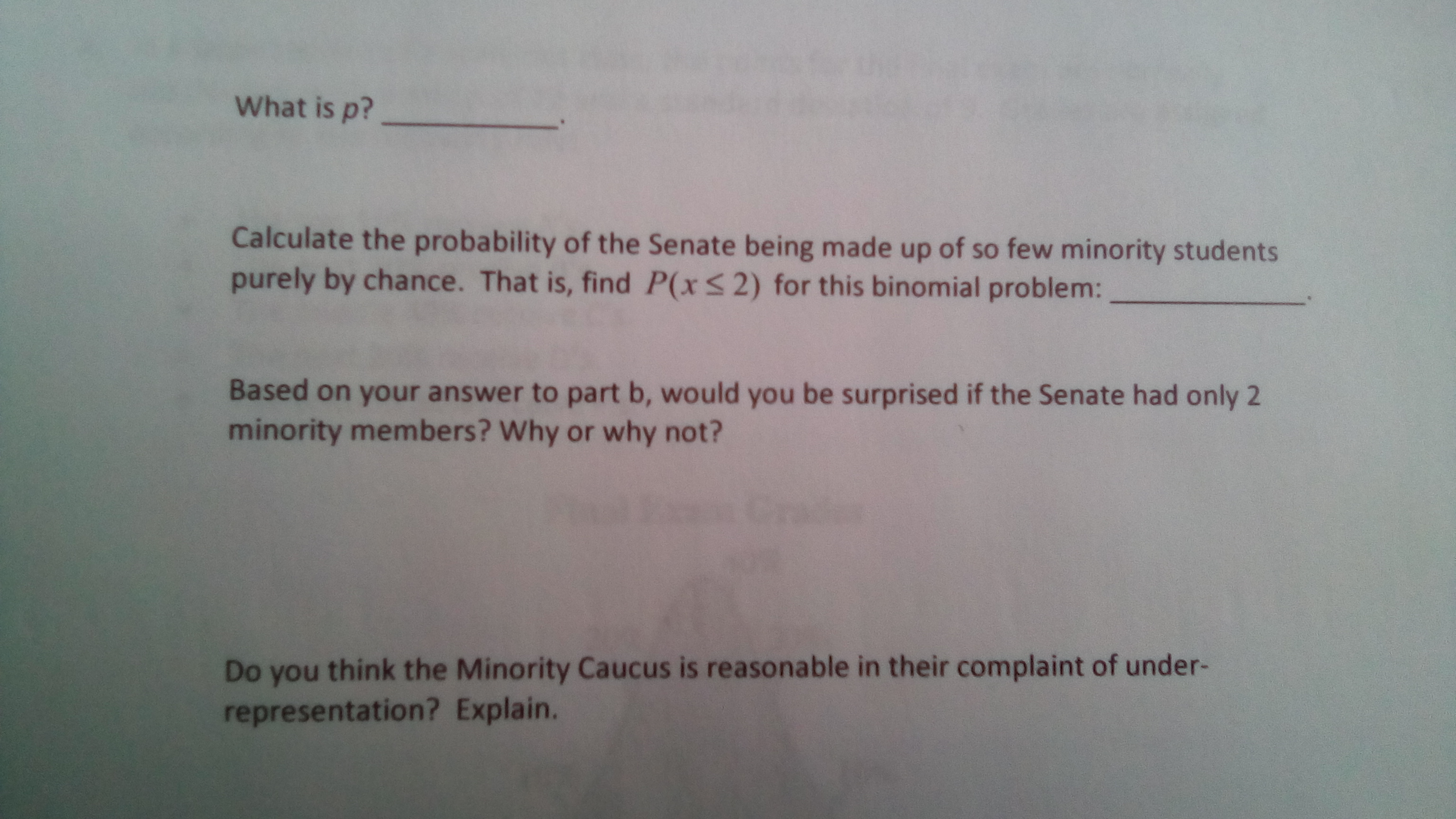 university is made up of 60 students chosen to represent the entire