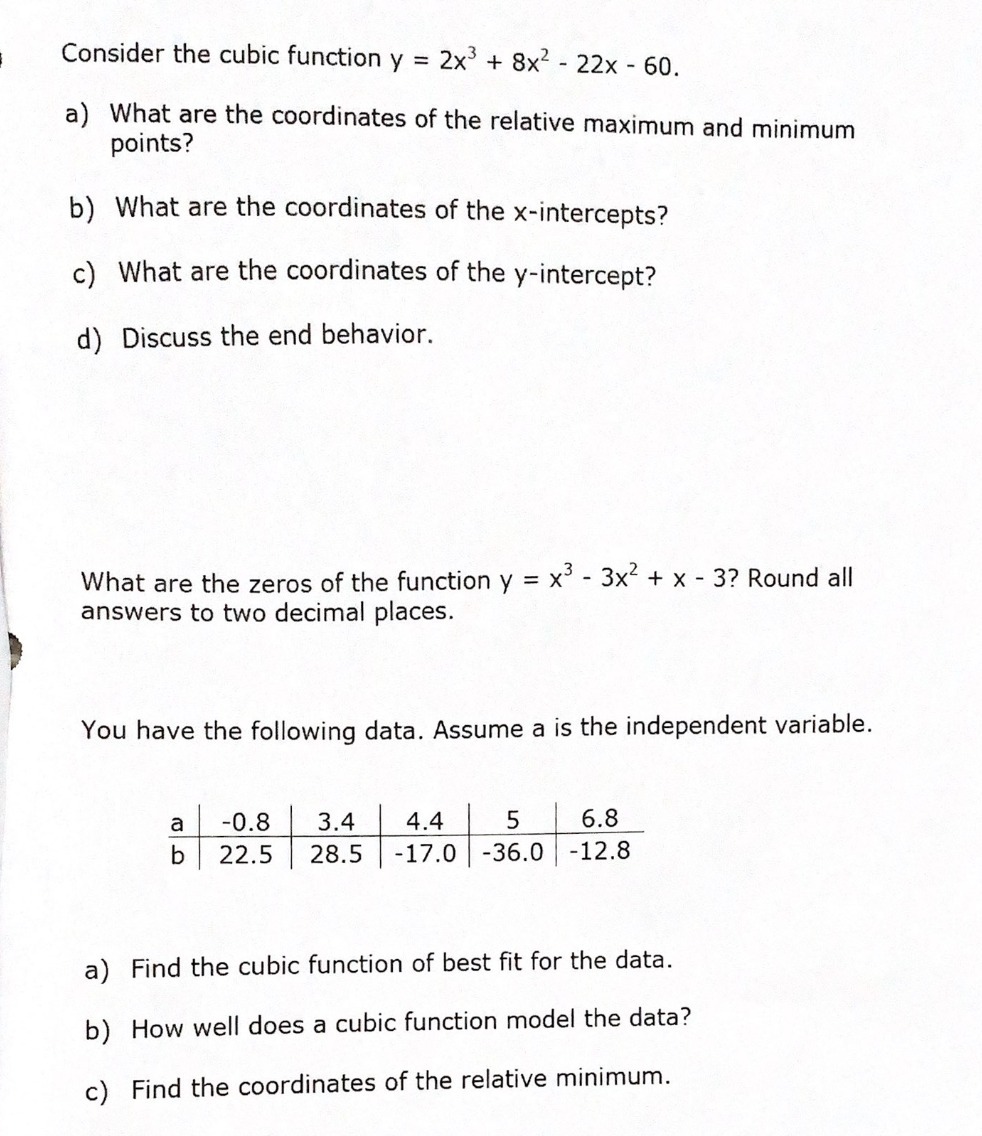  Consider the cubic function y =~. 2x3 + 8x2 _ 22x