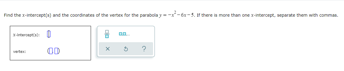 parabola: the vertex, two points to the left of the vertex, and
